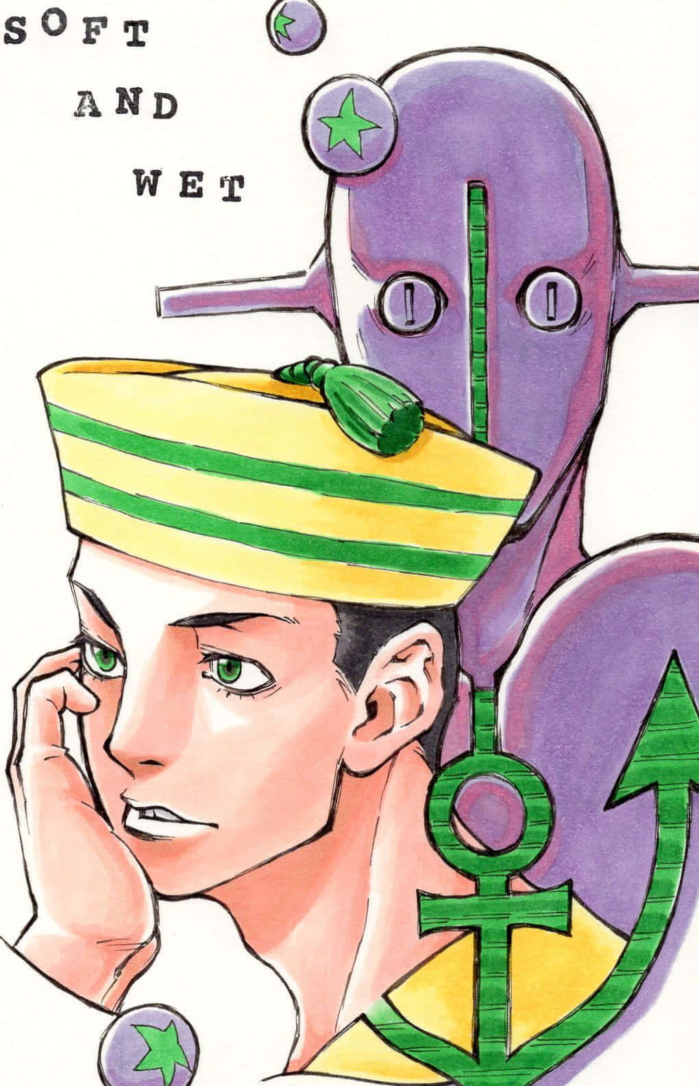 soft and wet, yellow and green striped sailor hat, purple alien-like figure, HD Phone Wallpaper