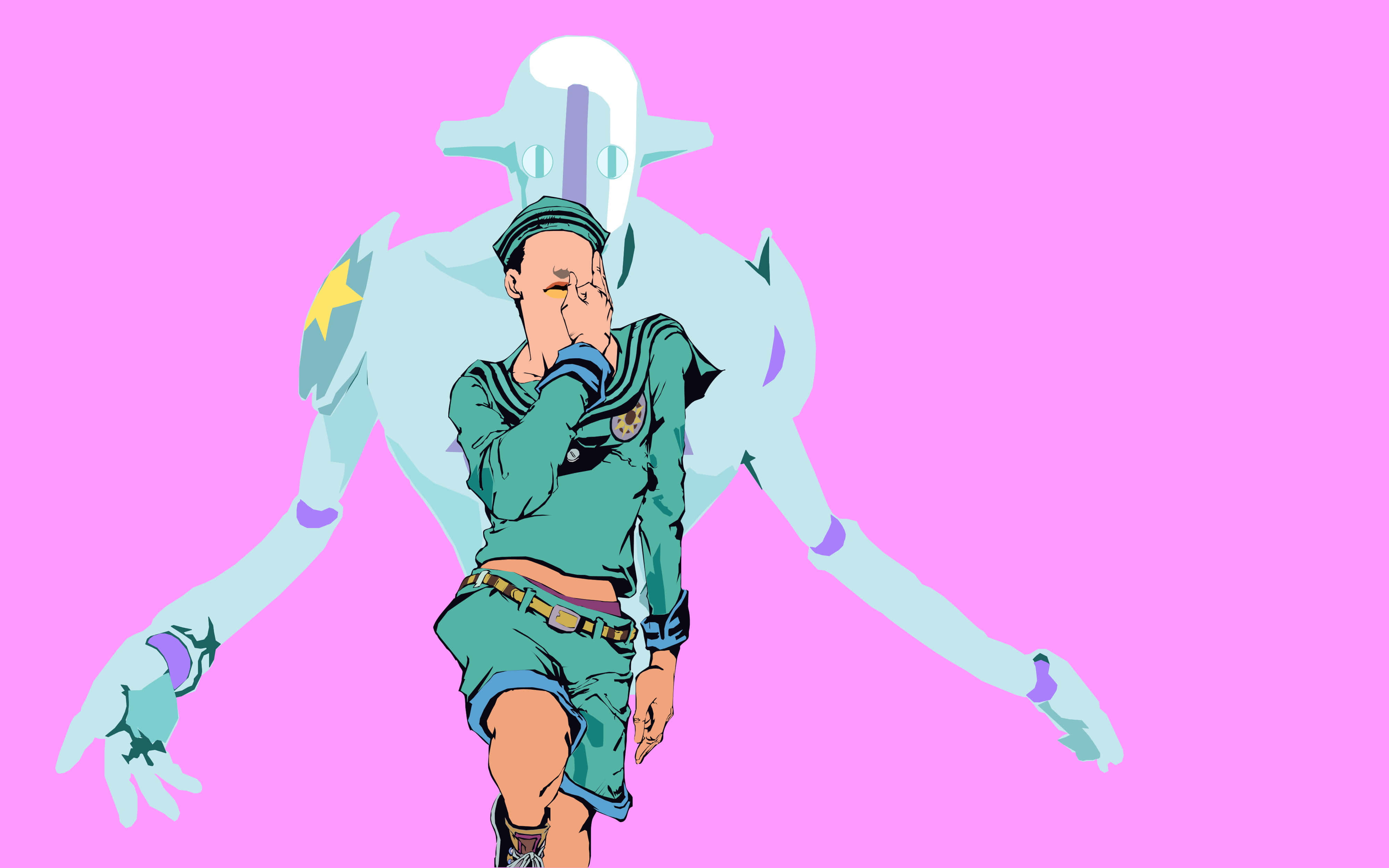 Soft And Wet, green uniform, ghostly blue figure, 4K Desktop Wallpaper