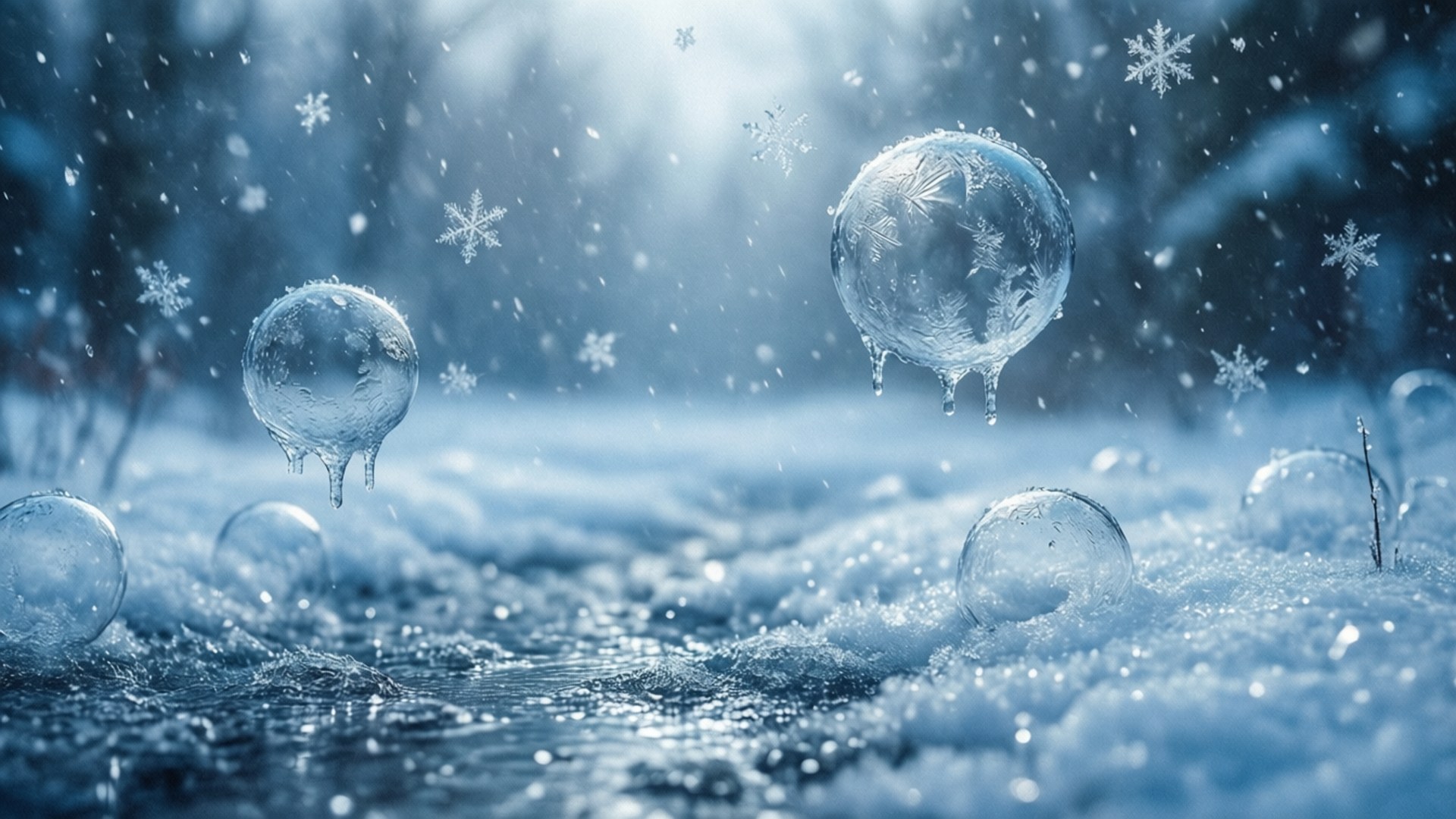 Frozen Bubbles Winter, snowy winter scene, freezing bubbles, Full HD Desktop Wallpaper