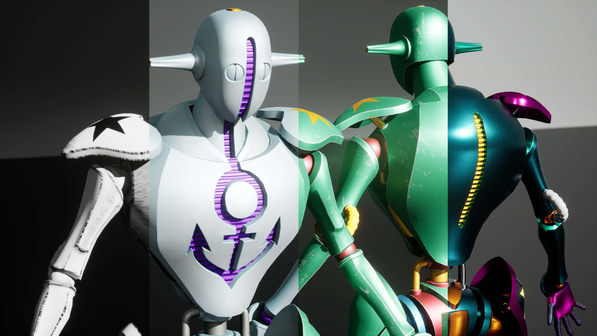 Soft And Wet, anime robots, white with purple accents, Full HD Desktop Wallpaper