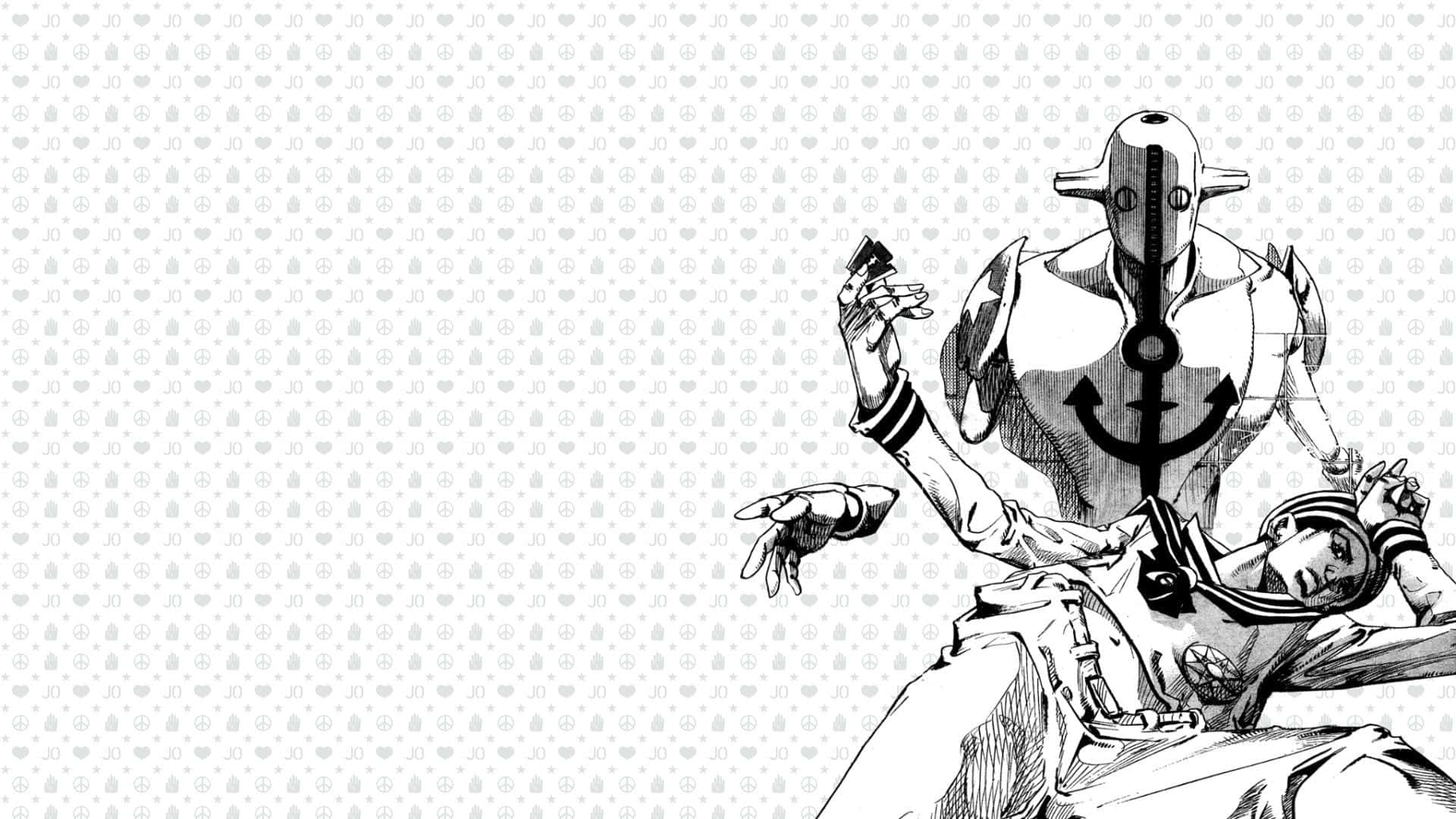 black and white, anime illustration, robotic figure, Full HD Desktop Wallpaper