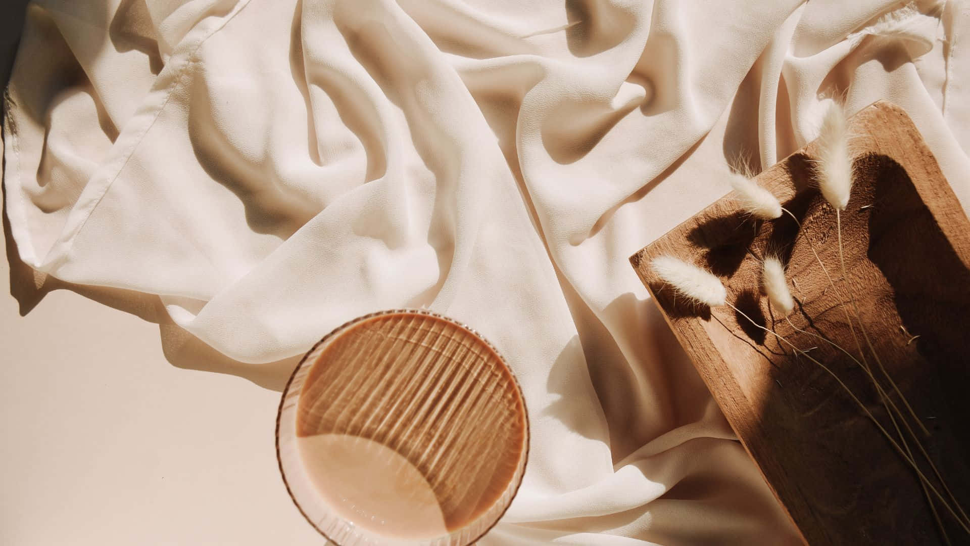wooden spoon, white cloth, soft beige fabric, Full HD Desktop Wallpaper
