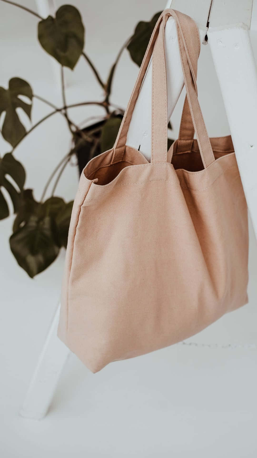 soft brown aesthetic, beige canvas tote bag, white chair, Full HD Phone Wallpaper