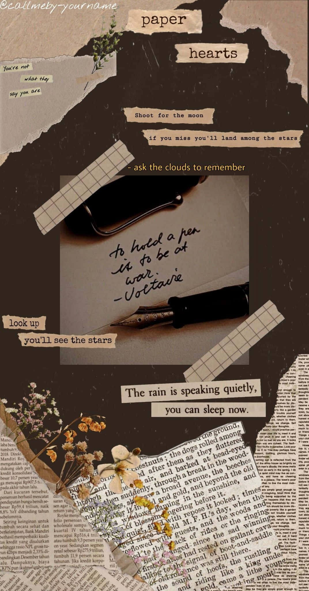 soft brown aesthetic, vintage paper scraps, handwritten poetry, Full HD Phone Wallpaper