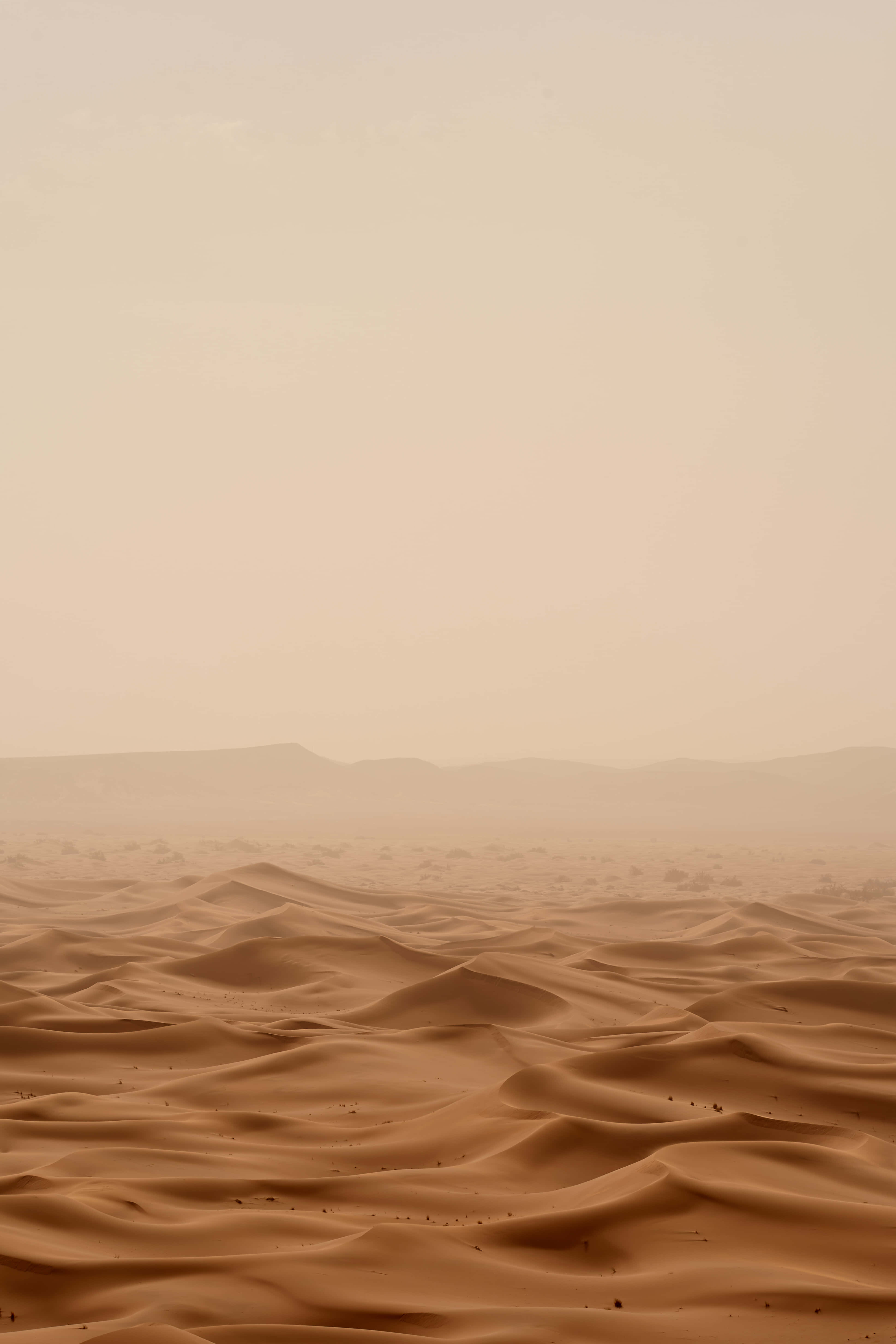 desert landscape, sand dunes, hazy sky, 5K Phone Wallpaper