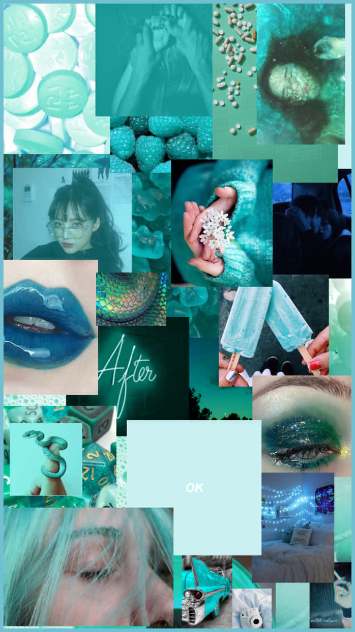 teal-toned, blue and green aesthetic, lips, SD Phone Wallpaper