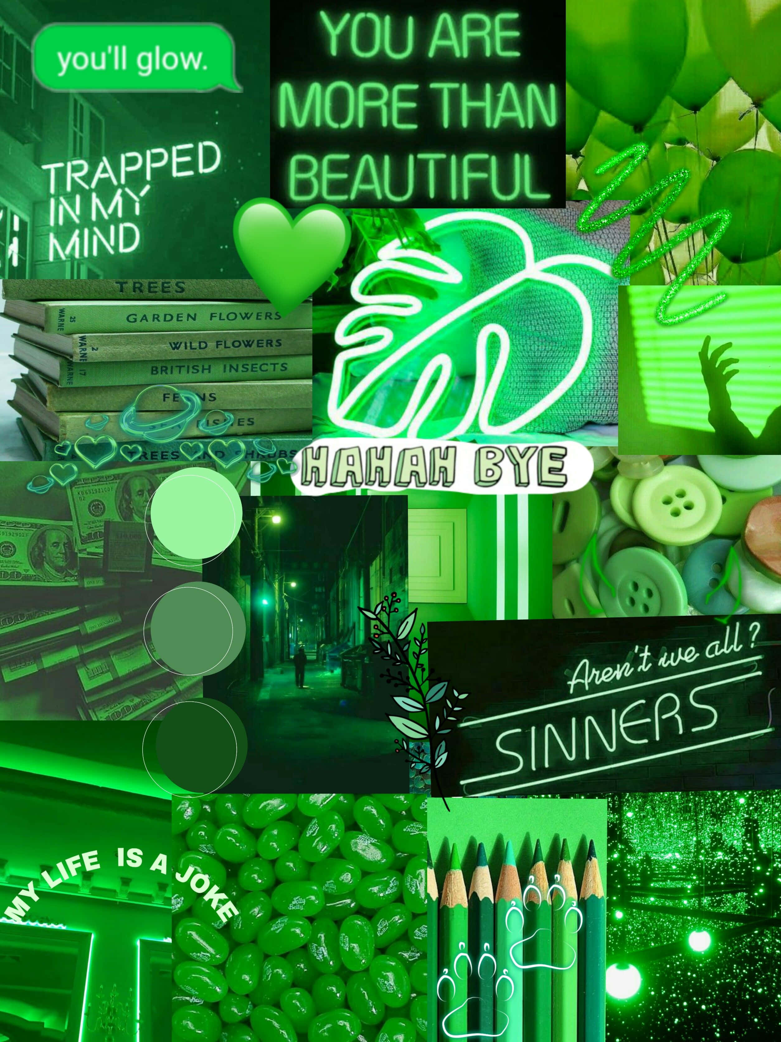 Soft Green Aesthetic, vibrant green neon, glowing aesthetic, 2K Phone Wallpaper