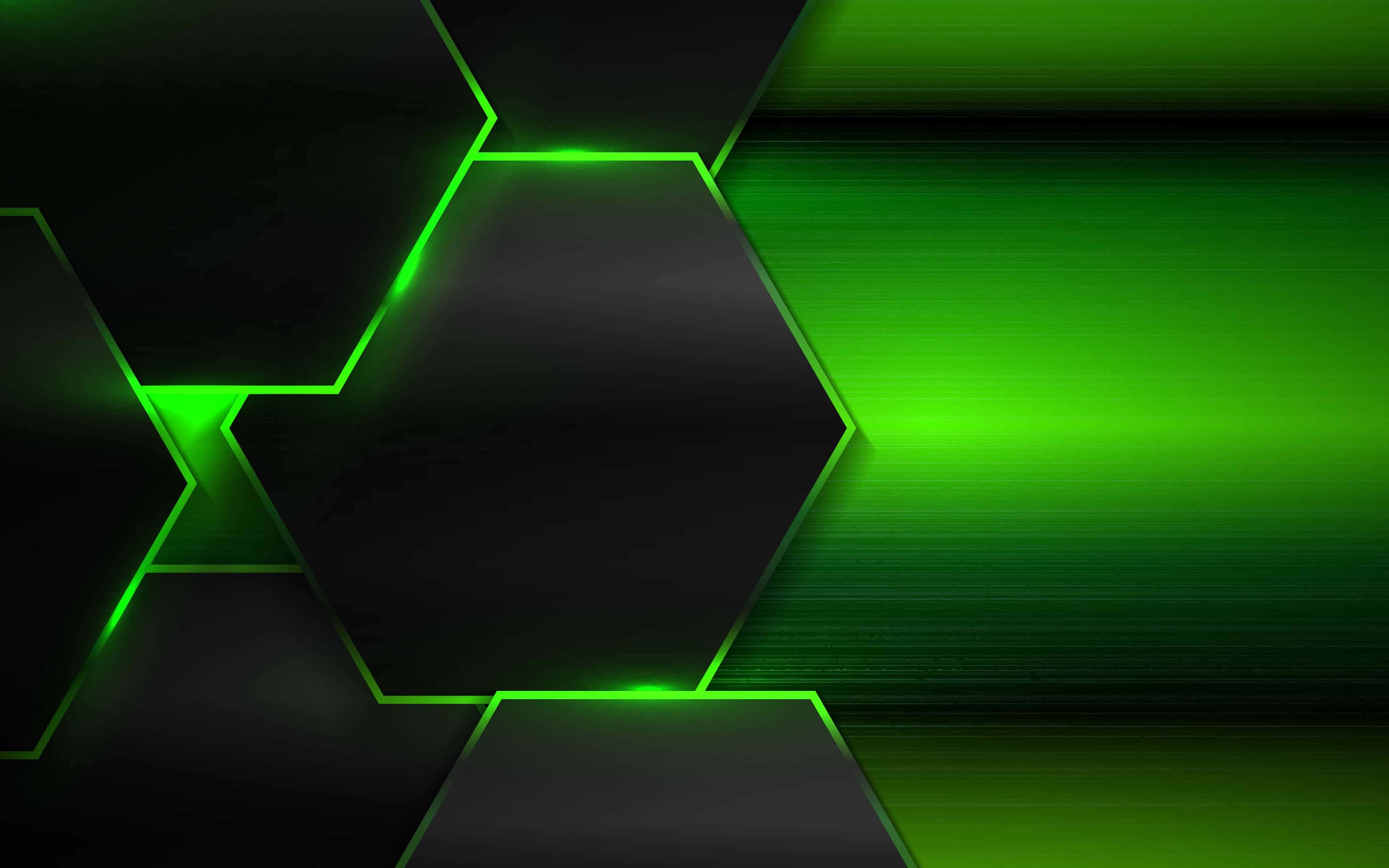 neon green, hexagons, dark background, 2K Desktop Wallpaper