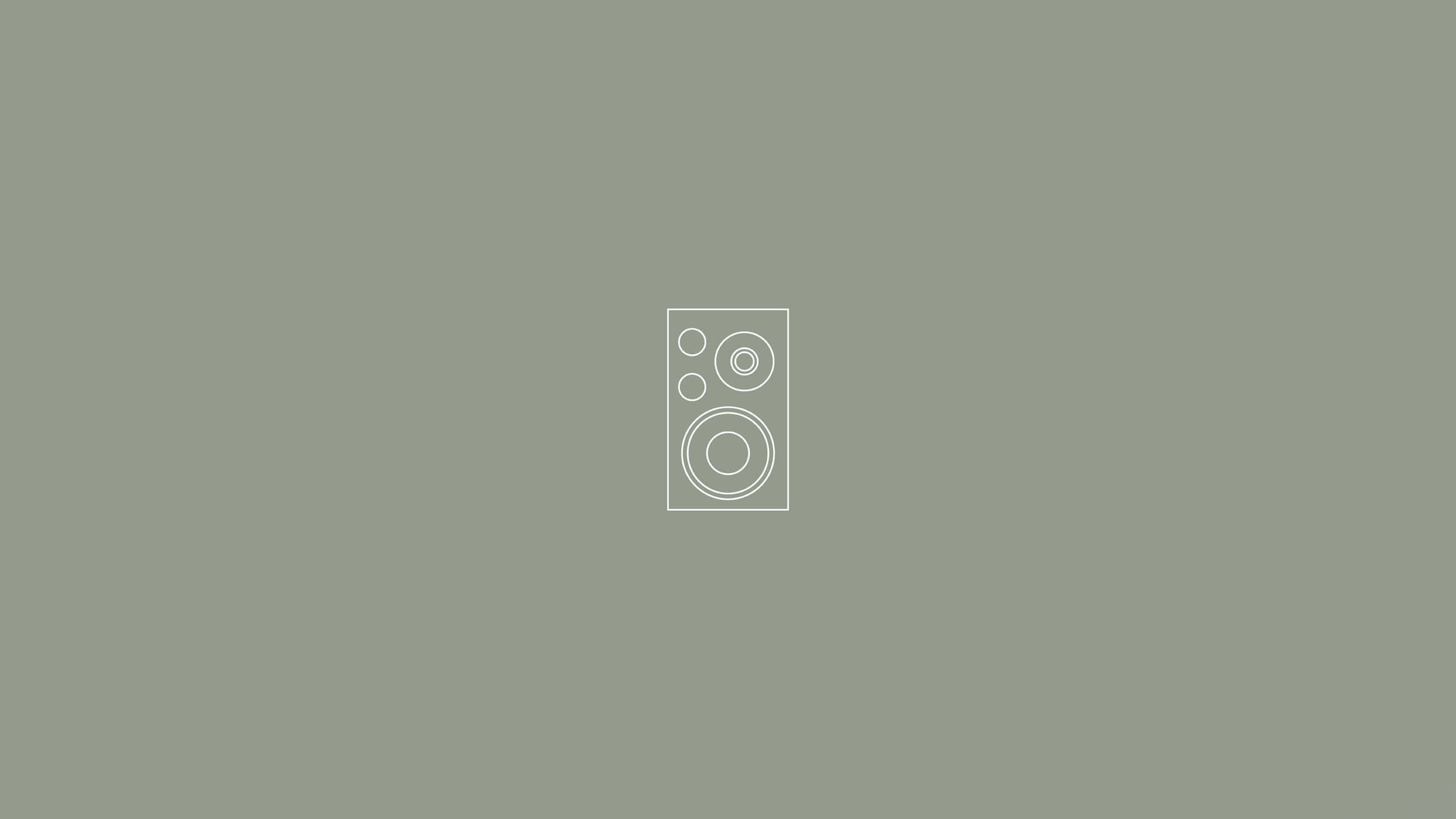 minimalist line art, speaker icon, muted olive green background, 2K Desktop Wallpaper