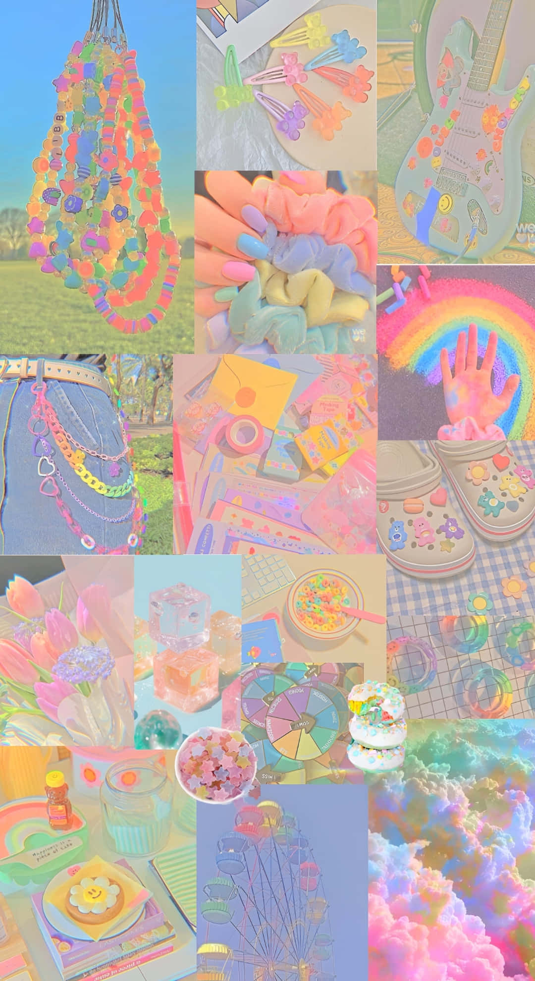pastel indie aesthetic, kawaii items, rainbow accessories, Full HD Phone Wallpaper
