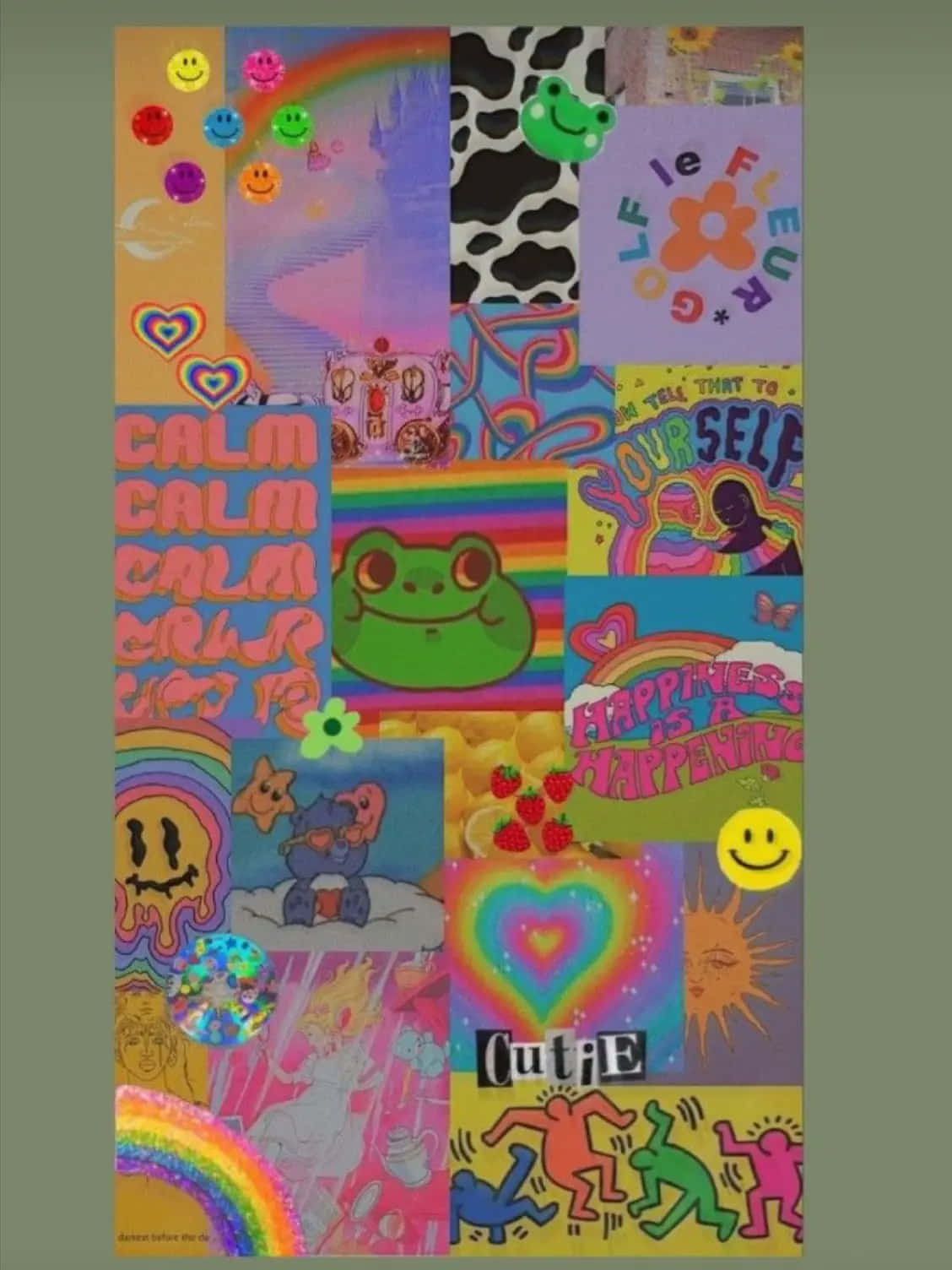 Soft Indie Aesthetic, collage, colorful cartoon frogs, HD Phone Wallpaper