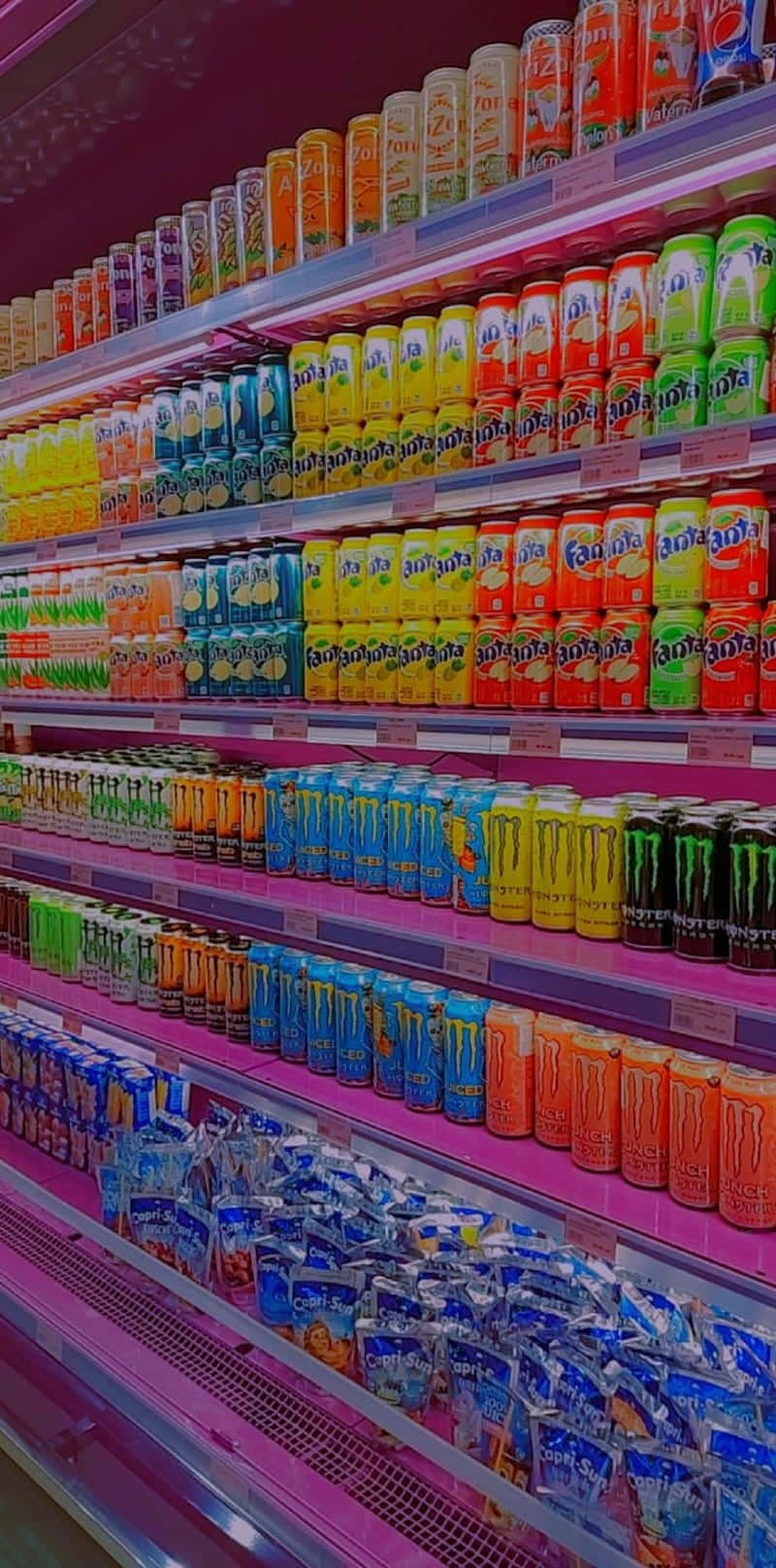Soft Indie Aesthetic, grocery shelf, colorful soda and energy drink cans, HD Phone Wallpaper