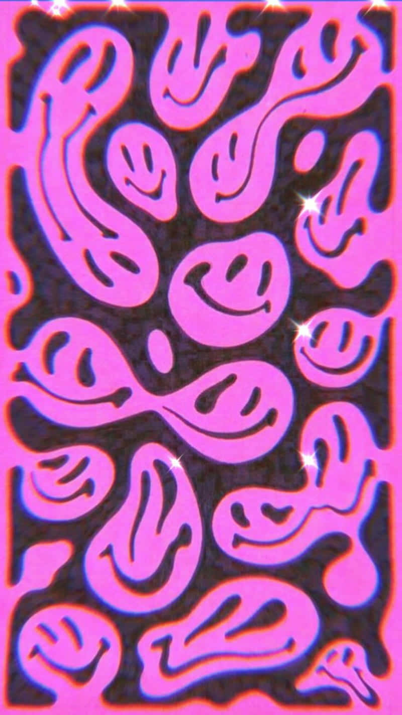 abstract pink black pattern, glowing smiley faces, psychedelic pattern, HD Phone Wallpaper