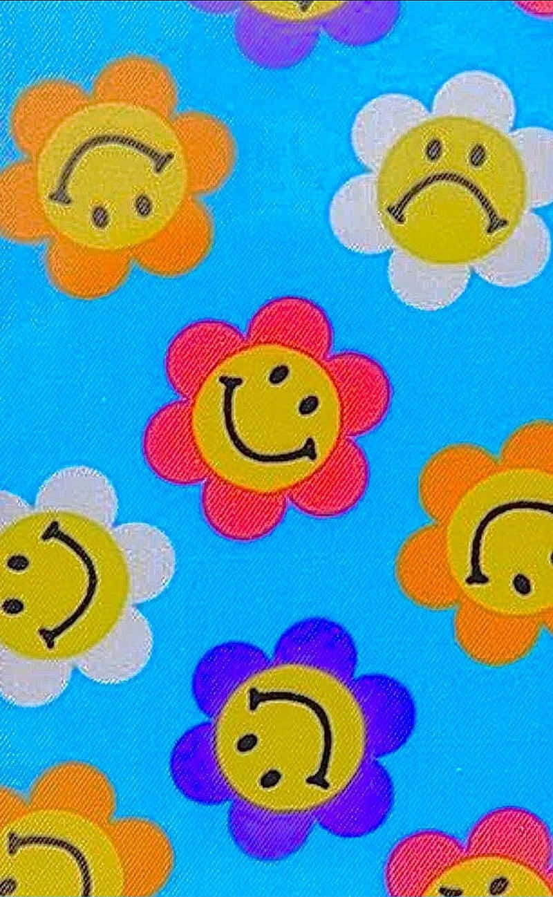 smiley flower pattern, retro wallpaper, orange pink purple and white, HD Phone Wallpaper