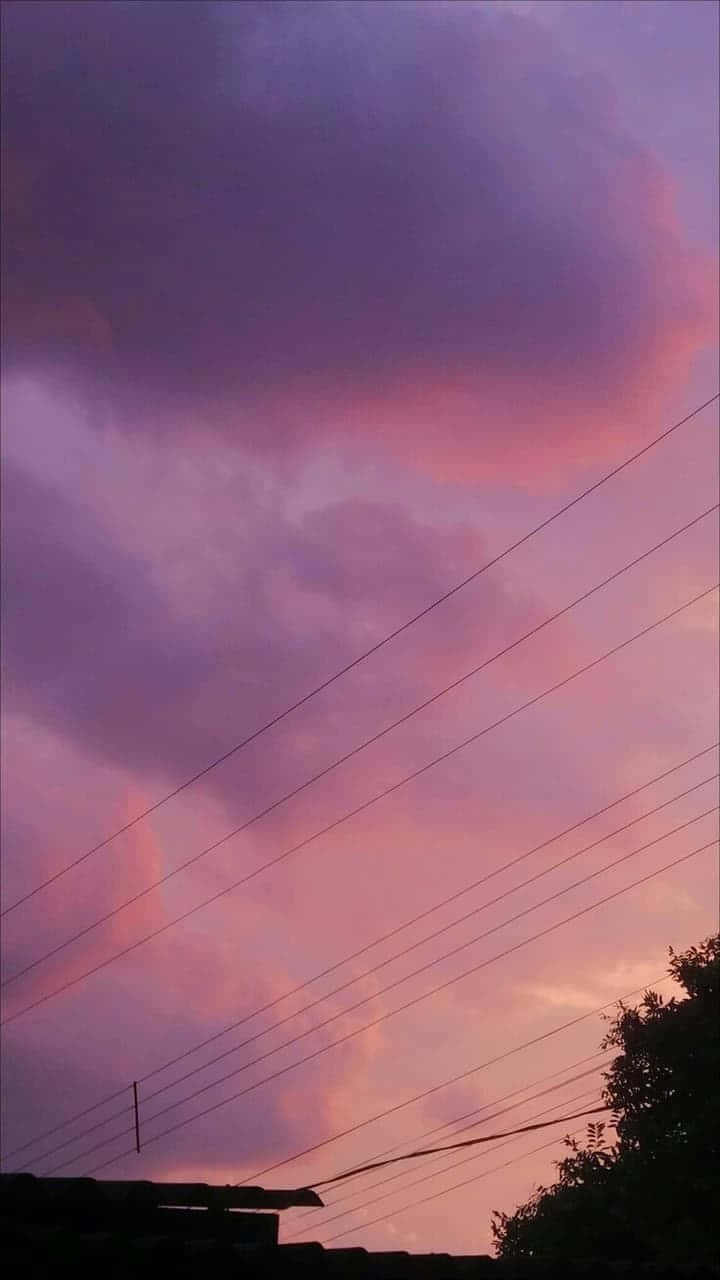 pastel sky electric lines, purple and pink sunset sky, dark clouds, HD Phone Wallpaper