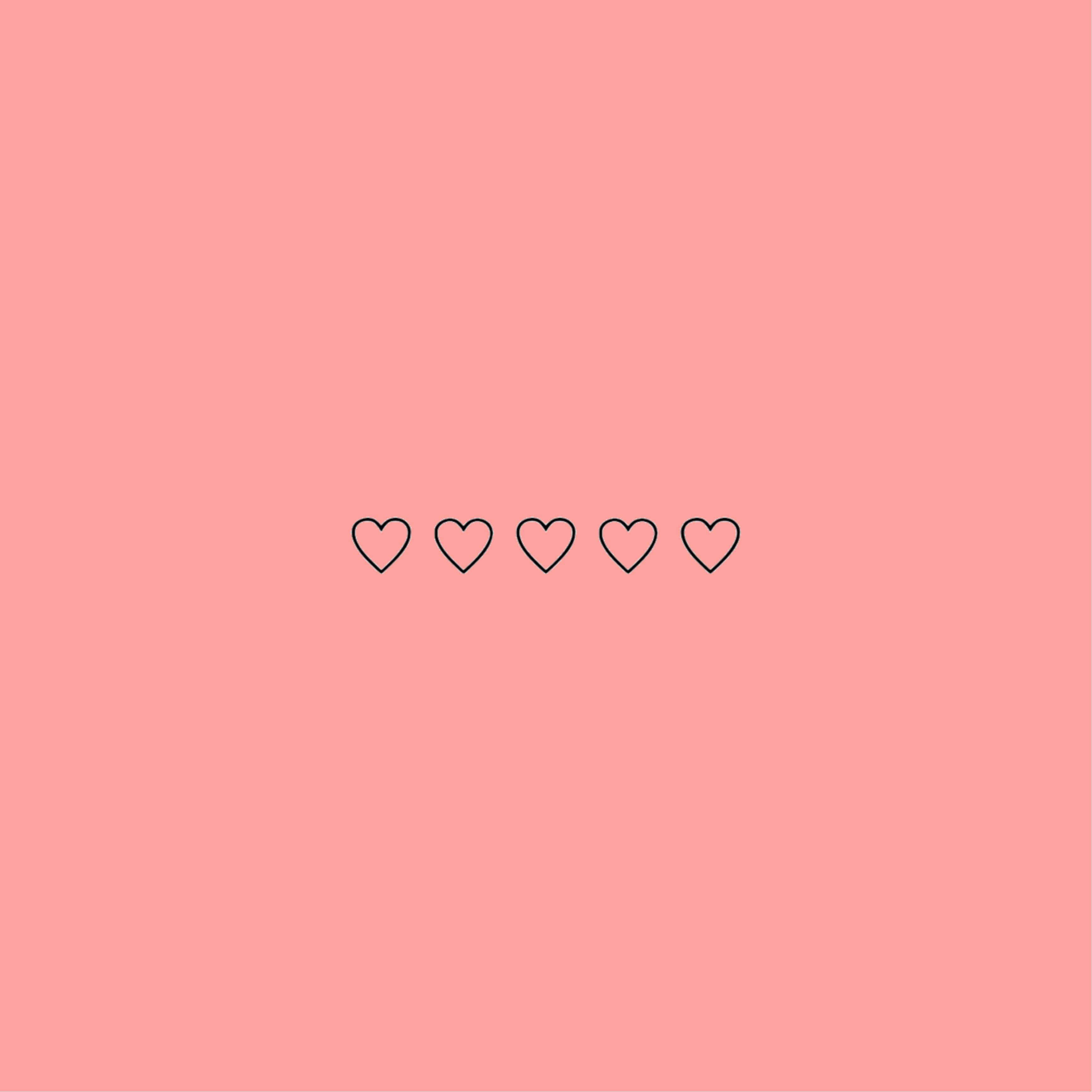 soft pink background, minimalist black outlined hearts, five hearts, 2K Desktop Wallpaper