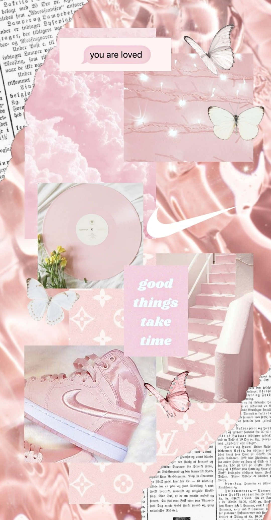 Soft Pink Aesthetic, butterflies, sneakers, Full HD Phone Wallpaper