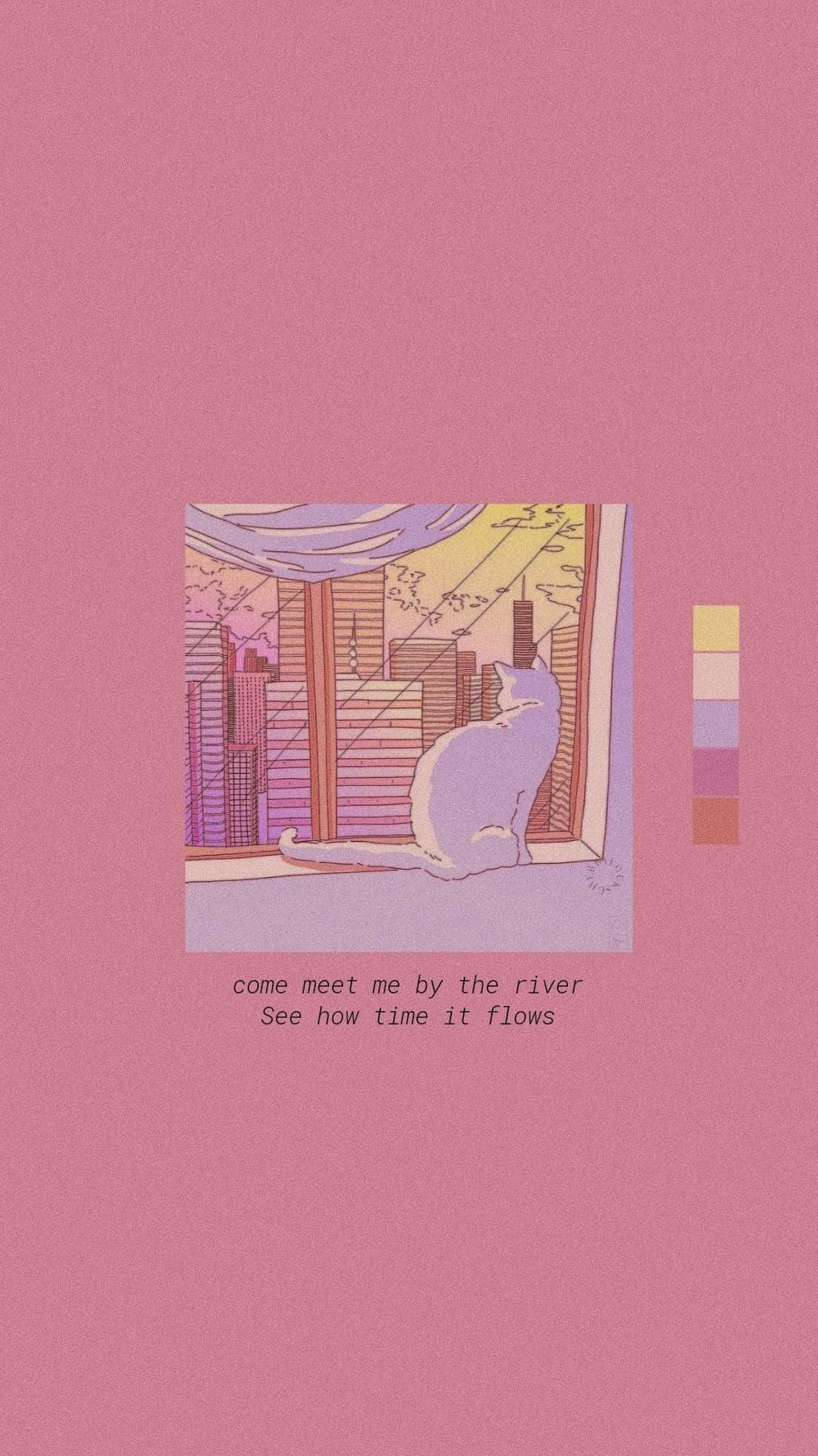Soft Pink Aesthetic, lavender cat, windowsill, Full HD Phone Wallpaper