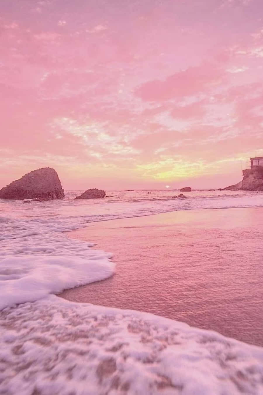 Soft Pink Beach Sunset, pink sunset, beach, HD Phone Wallpaper