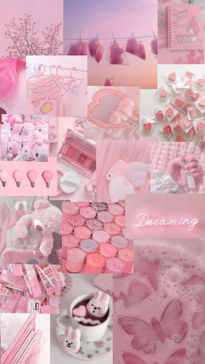 Soft Pink Aesthetic, cherry blossoms, heart-shaped candies, HD Phone Wallpaper