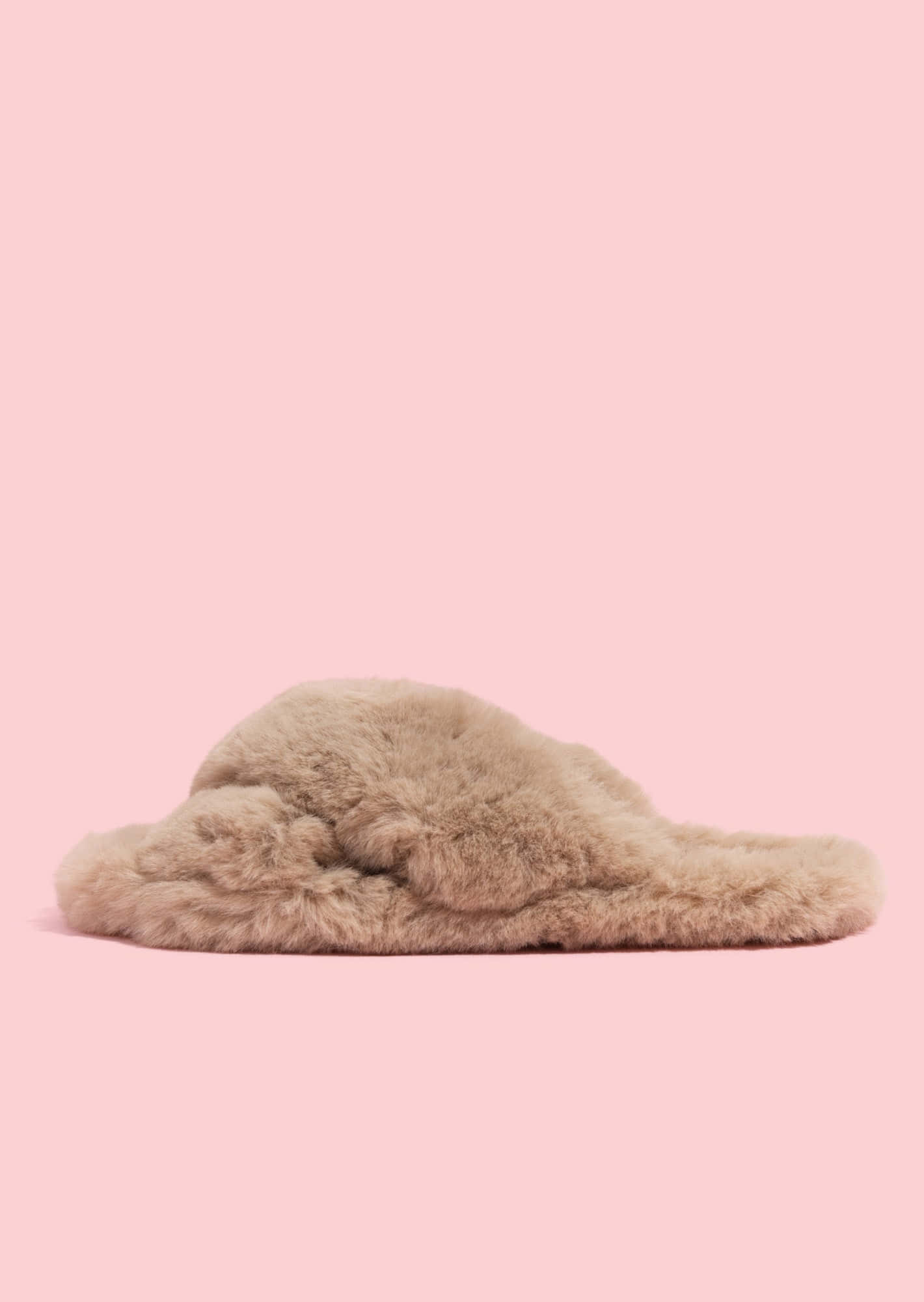fluffy tan slipper, soft pink background, cozy texture, Full HD Phone Wallpaper