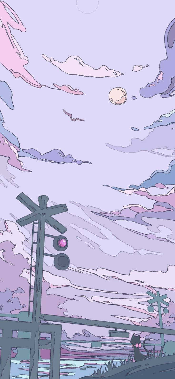 Soft Purple Skyline Aesthetic, pastel sky, floating clouds, HD Phone Wallpaper