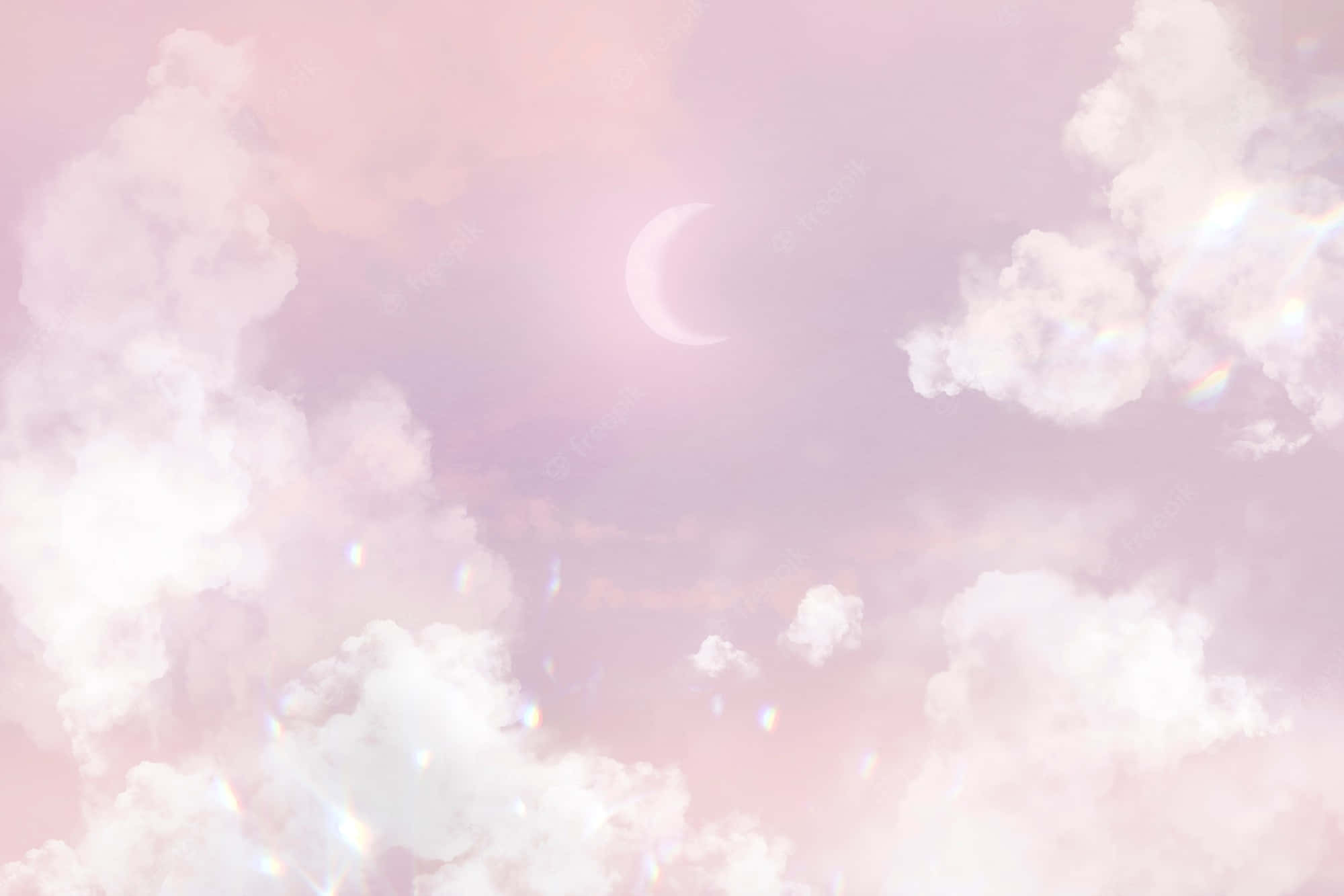 Soft White Aesthetic, crescent moon, pastel sky, Full HD Desktop Wallpaper