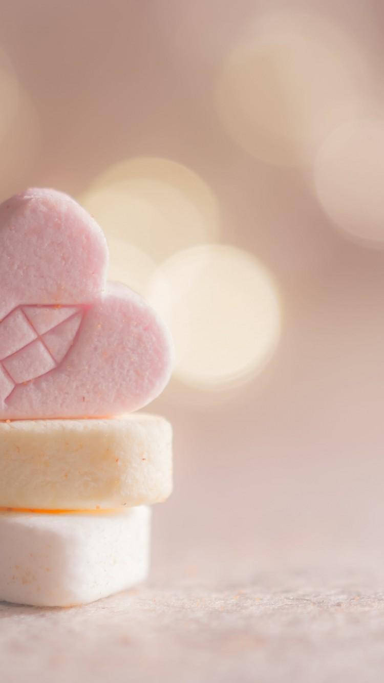 tricolored 3D marshmallow hearts, pastel marshmallows, heart-shaped pink marshmallow, HD Phone Wallpaper