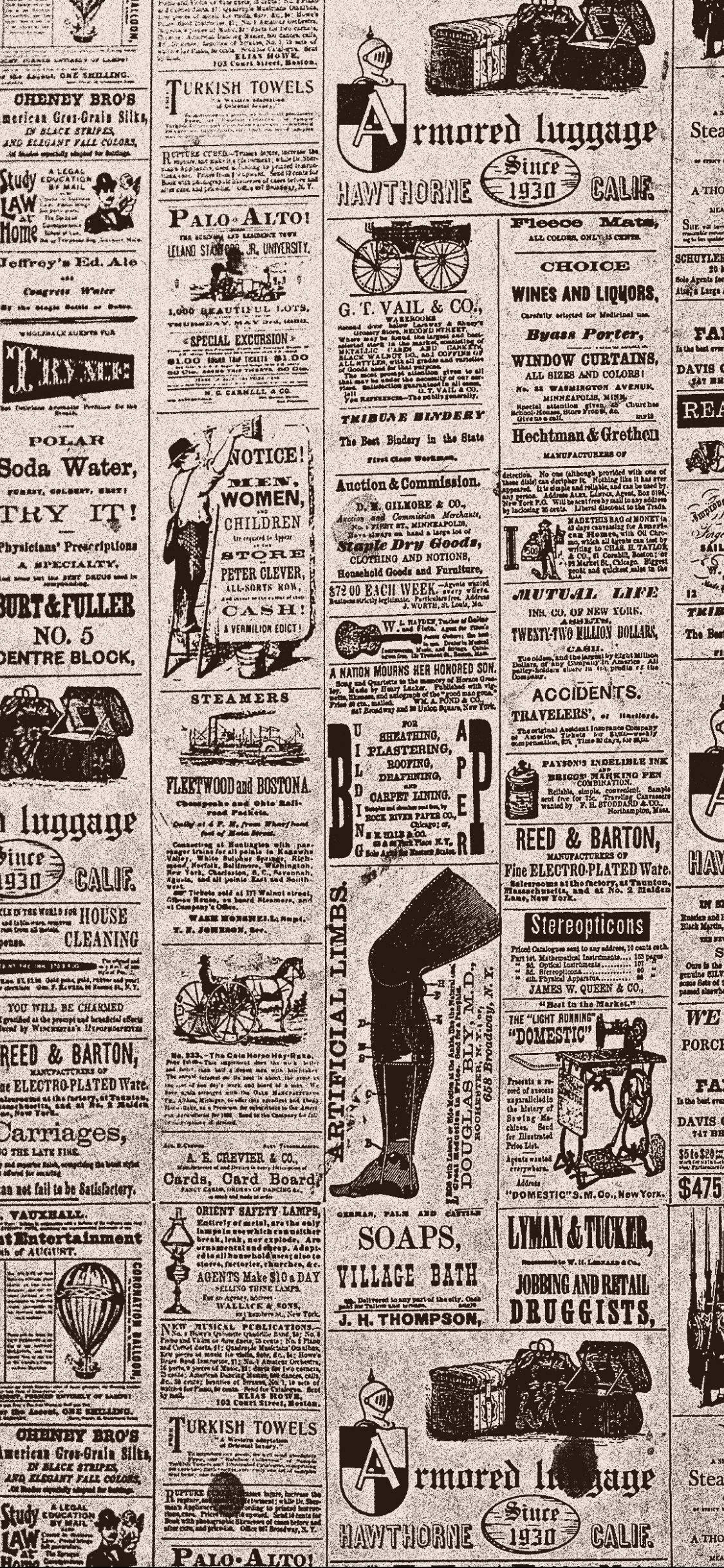 sepia-toned, antique newspaper ads, steam engines, Full HD Phone Wallpaper