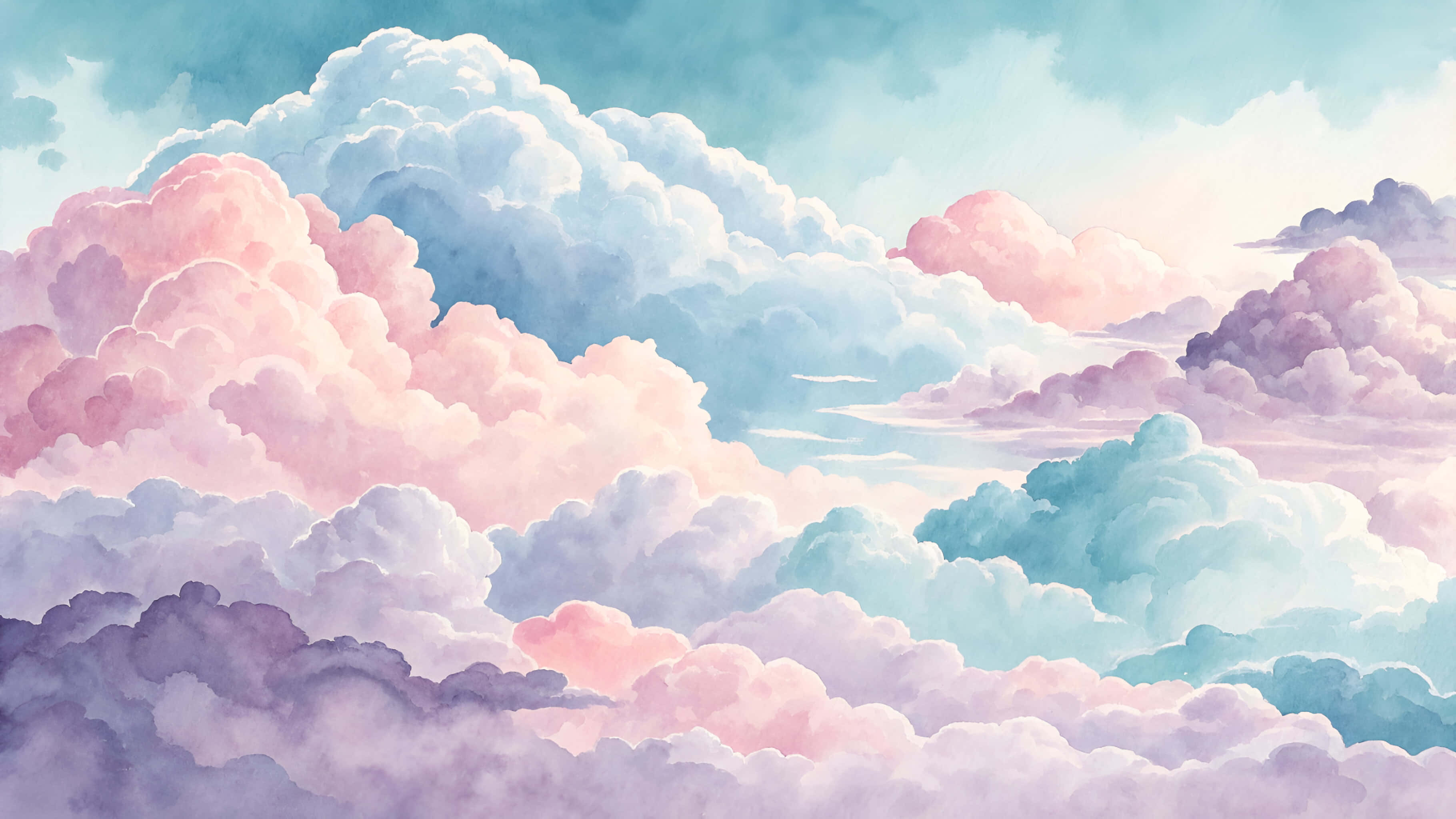 pastel clouds, pink lavender, teal, 2K Desktop Wallpaper