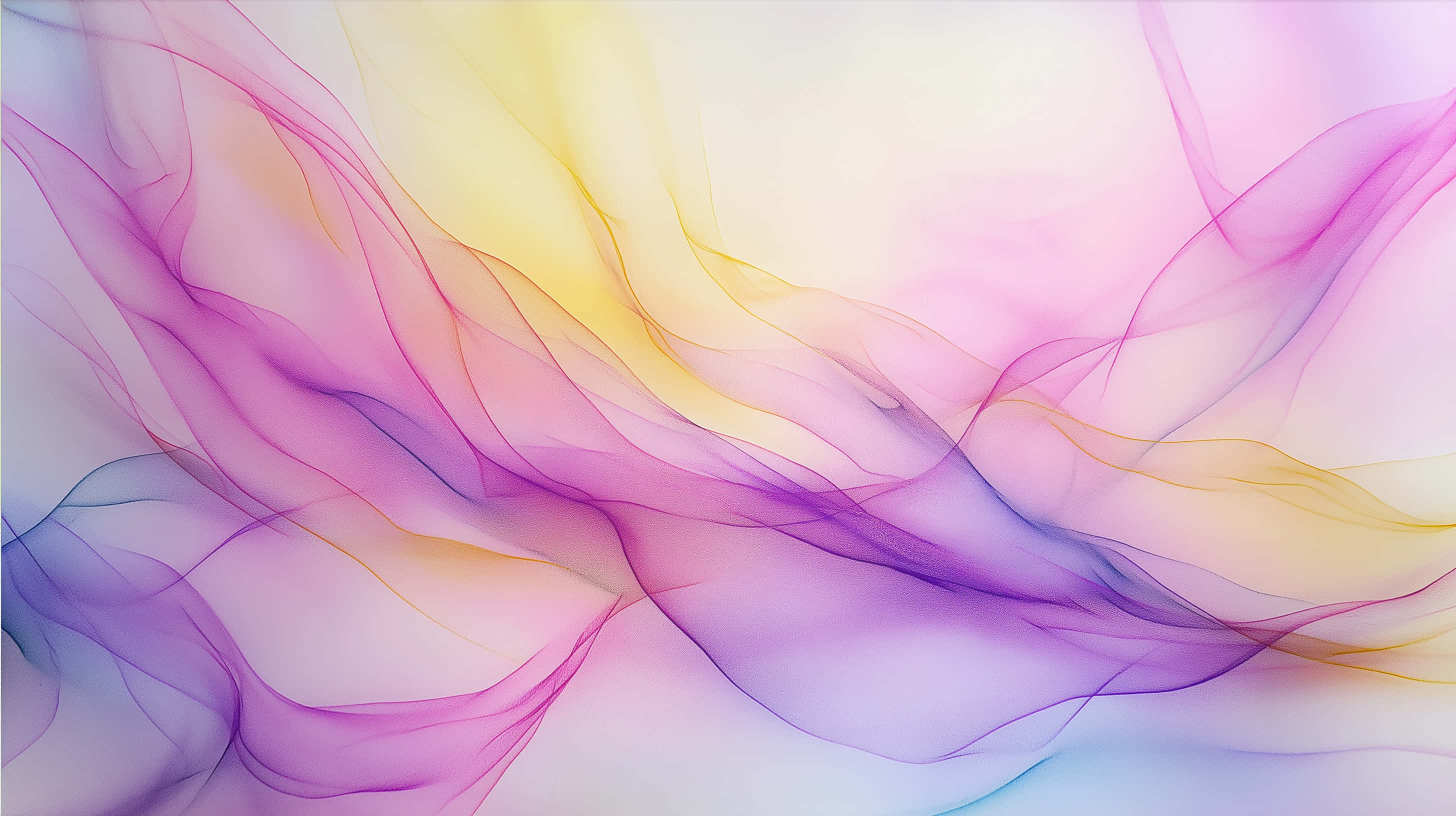 vibrant translucent ribbons, pink yellow purple and blue, soft gradient background, 2K Desktop Wallpaper
