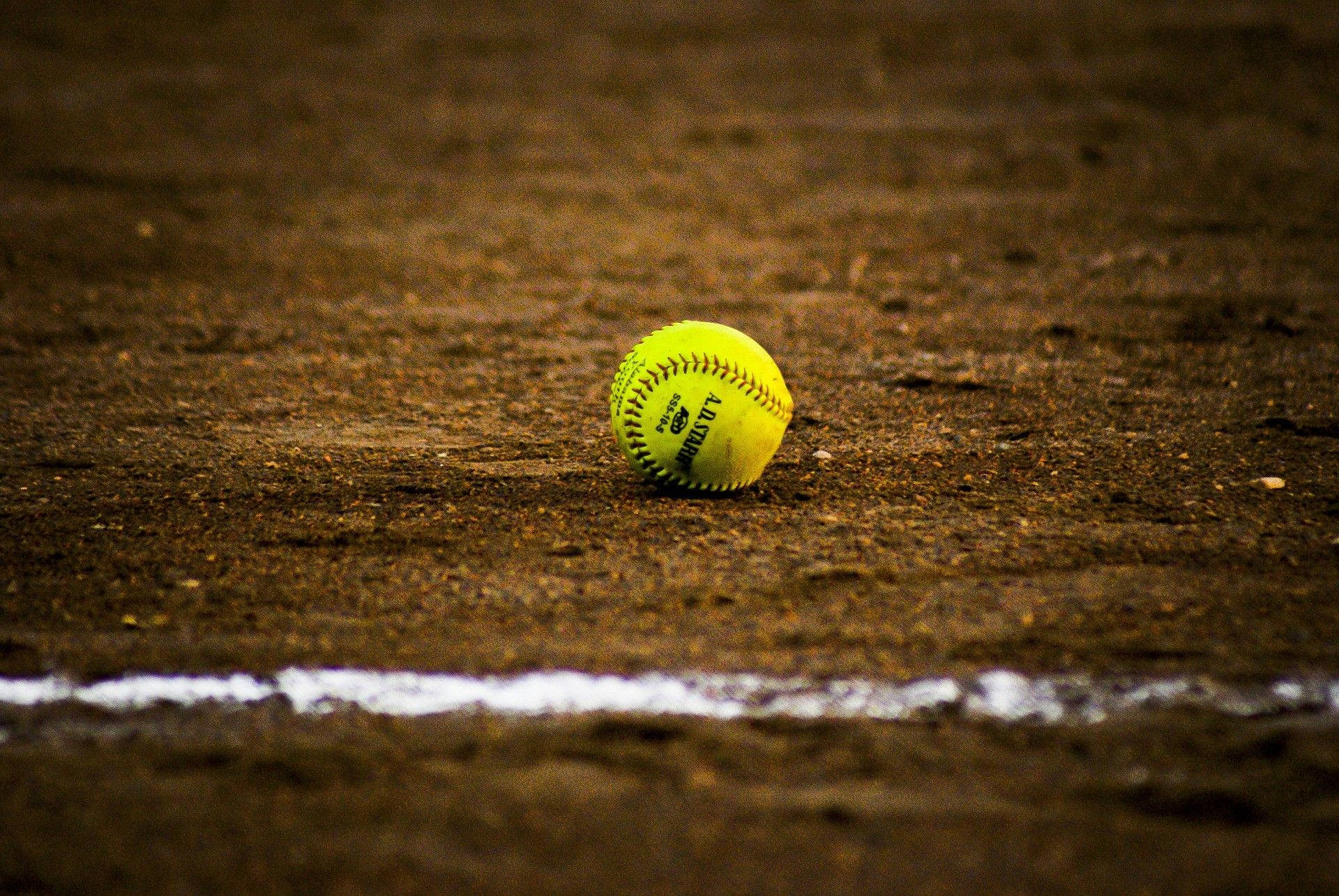 softball, dark dirt, white chalk line, Full HD Desktop Wallpaper
