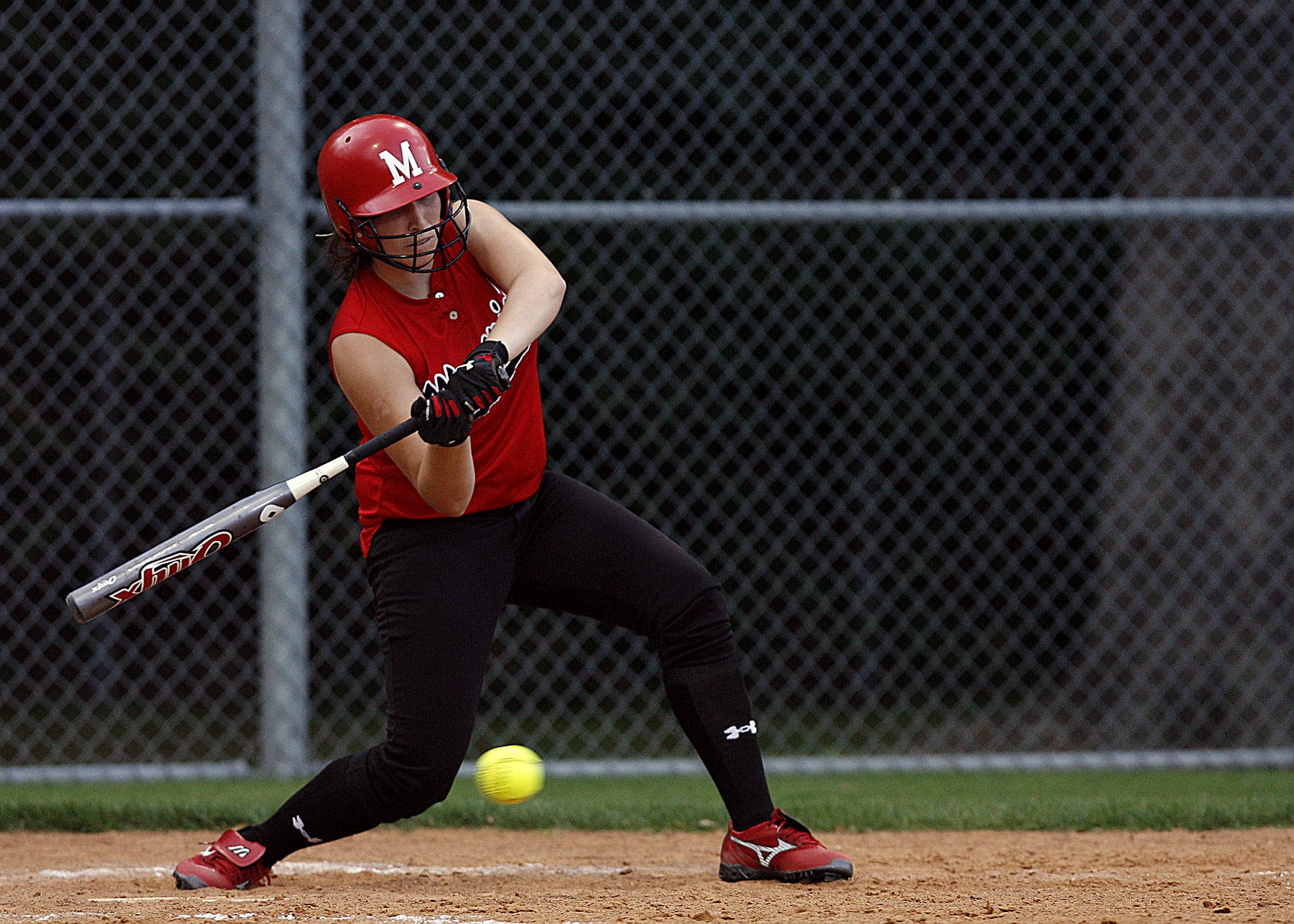 softball player, red gear, bright yellow ball, Full HD Desktop Wallpaper