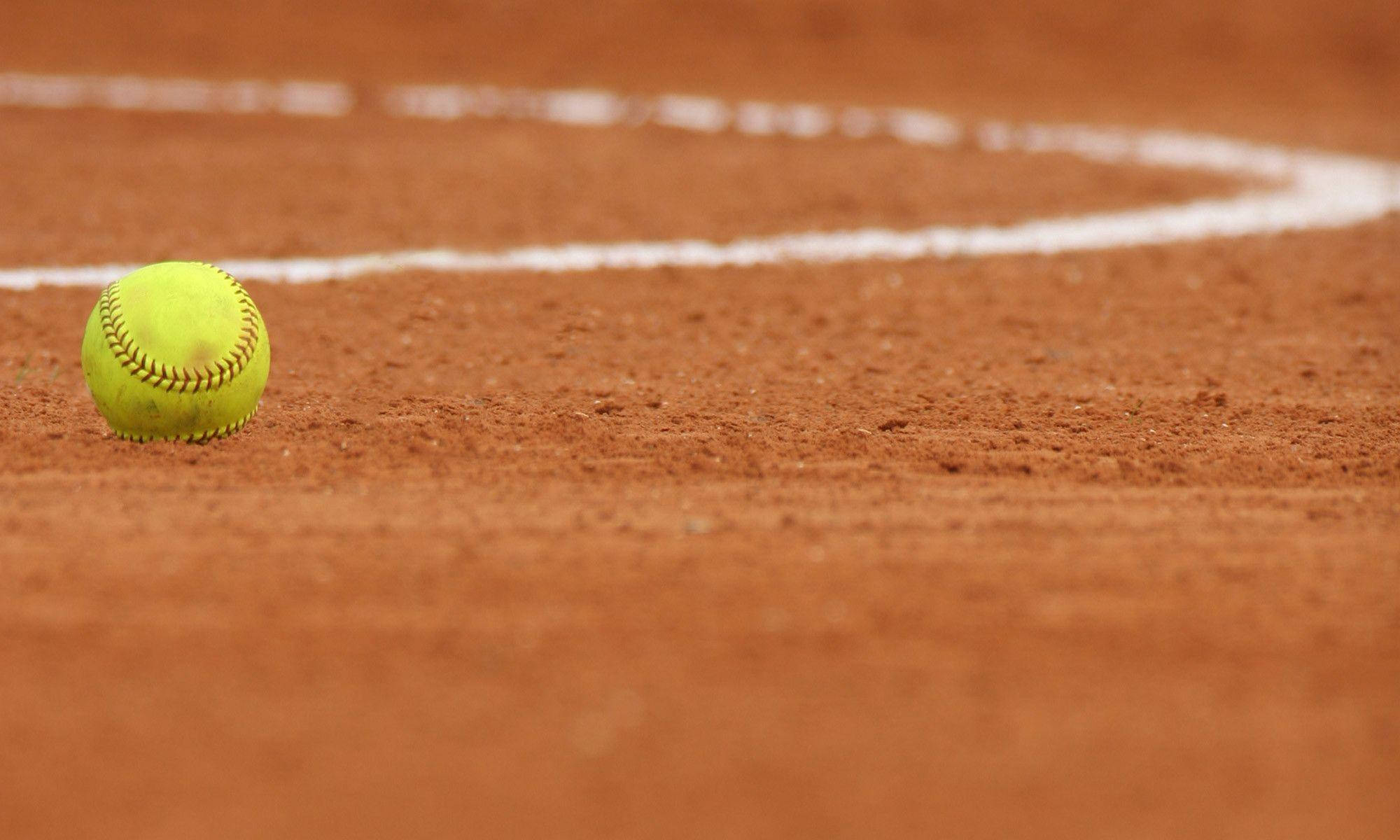 softball, bright yellow, reddish-brown clay court, Full HD Desktop Wallpaper