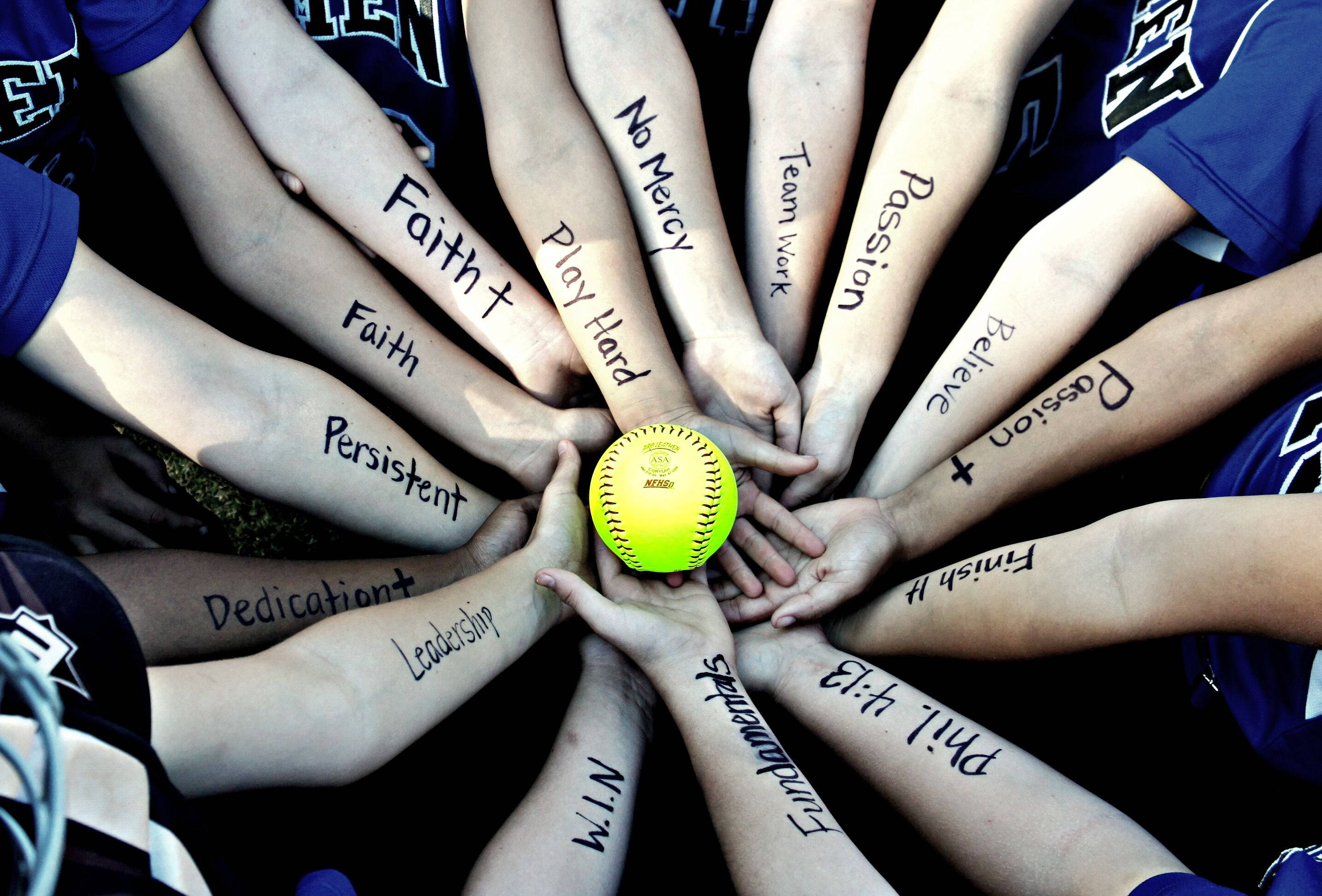 softball team arms, black text, bright yellow softball, 2K Desktop Wallpaper