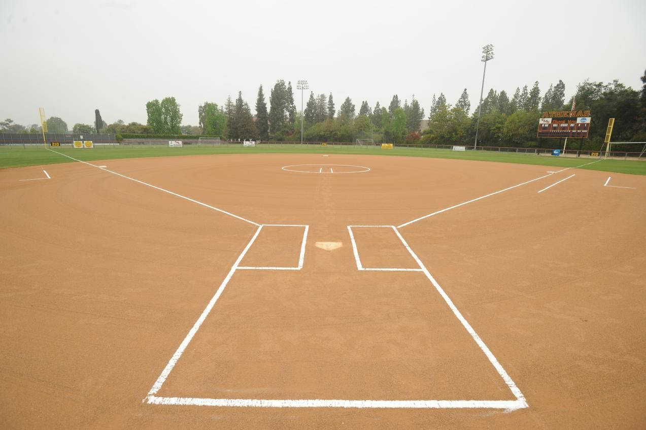 softball field, crisp white lines, reddish-brown dirt, SD Desktop Wallpaper