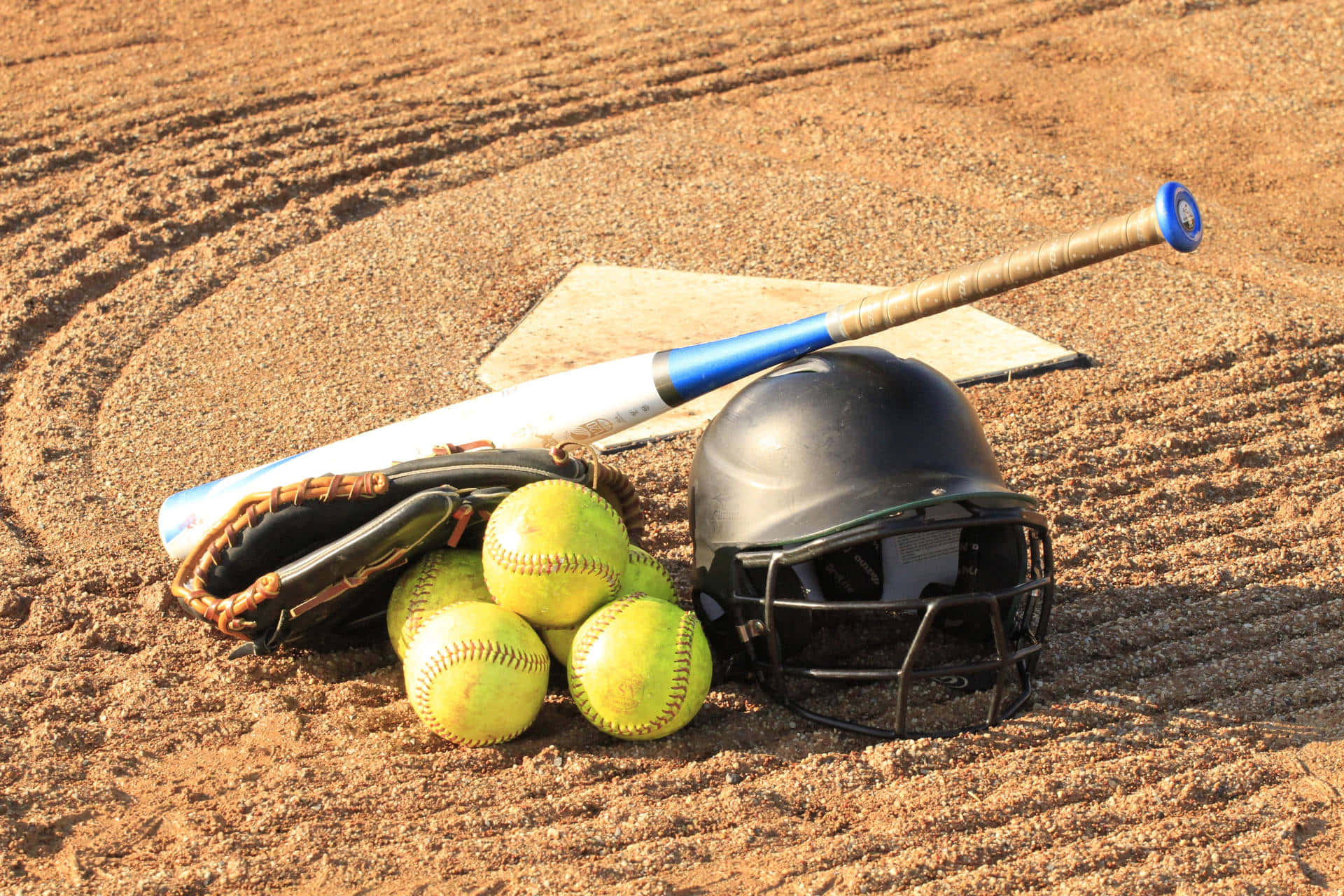 softball gear, bat glove, helmet, Full HD Desktop Wallpaper
