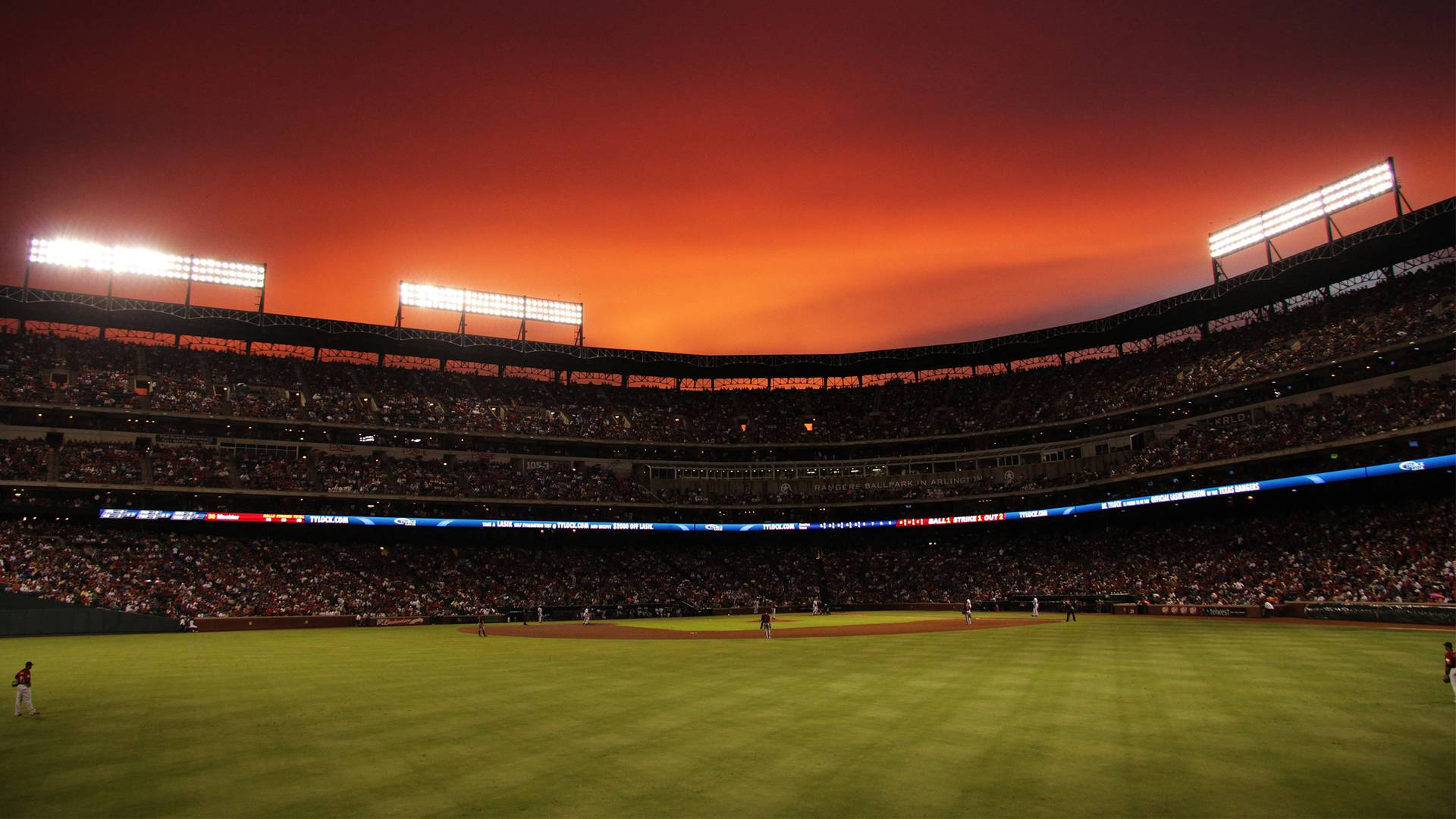 softball field, arena, dusk, Full HD Desktop Wallpaper