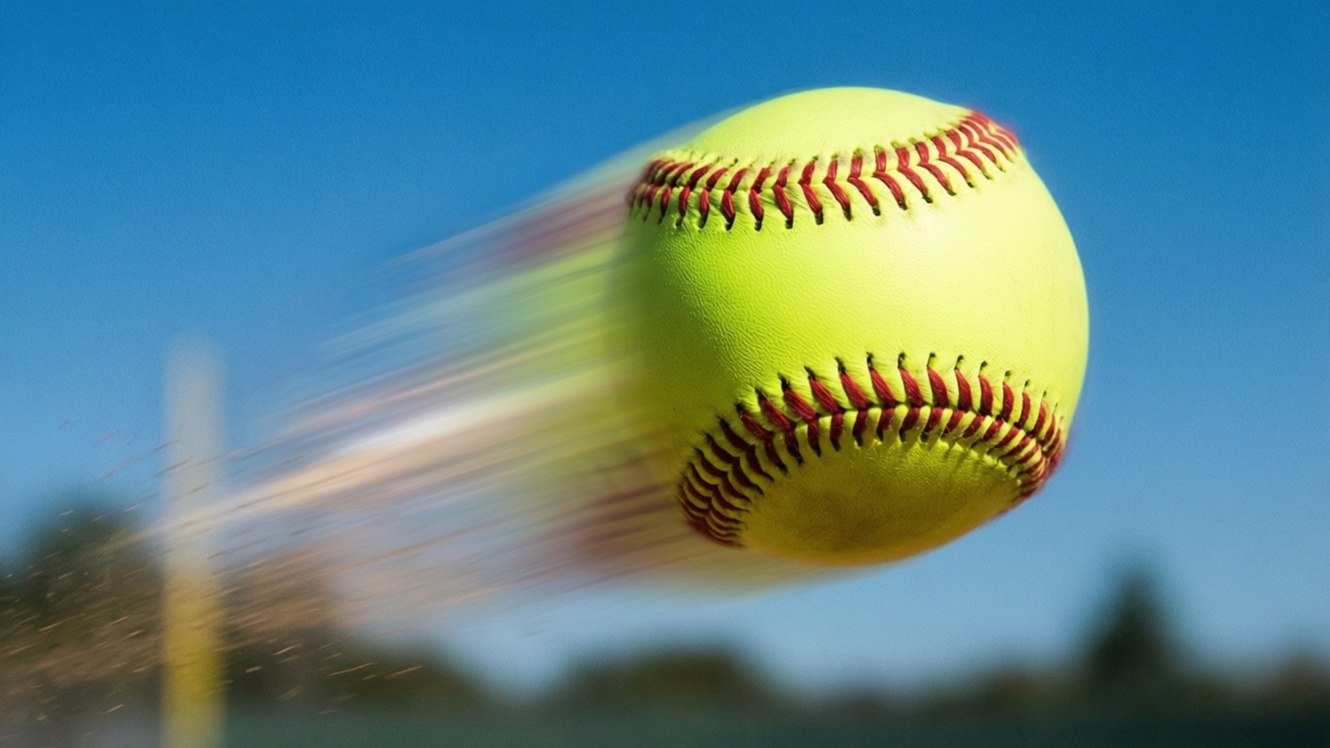 soaring softball, bright yellow, red stitching, Full HD Desktop Wallpaper