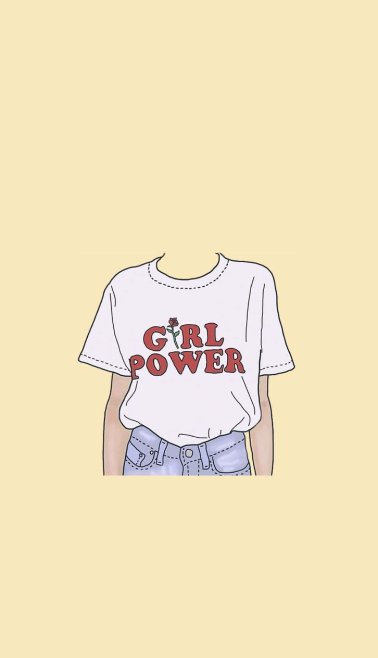 Soft Girl Aesthetic, white t-shirt, red 'GIRL POWER' text, Full HD Phone Wallpaper