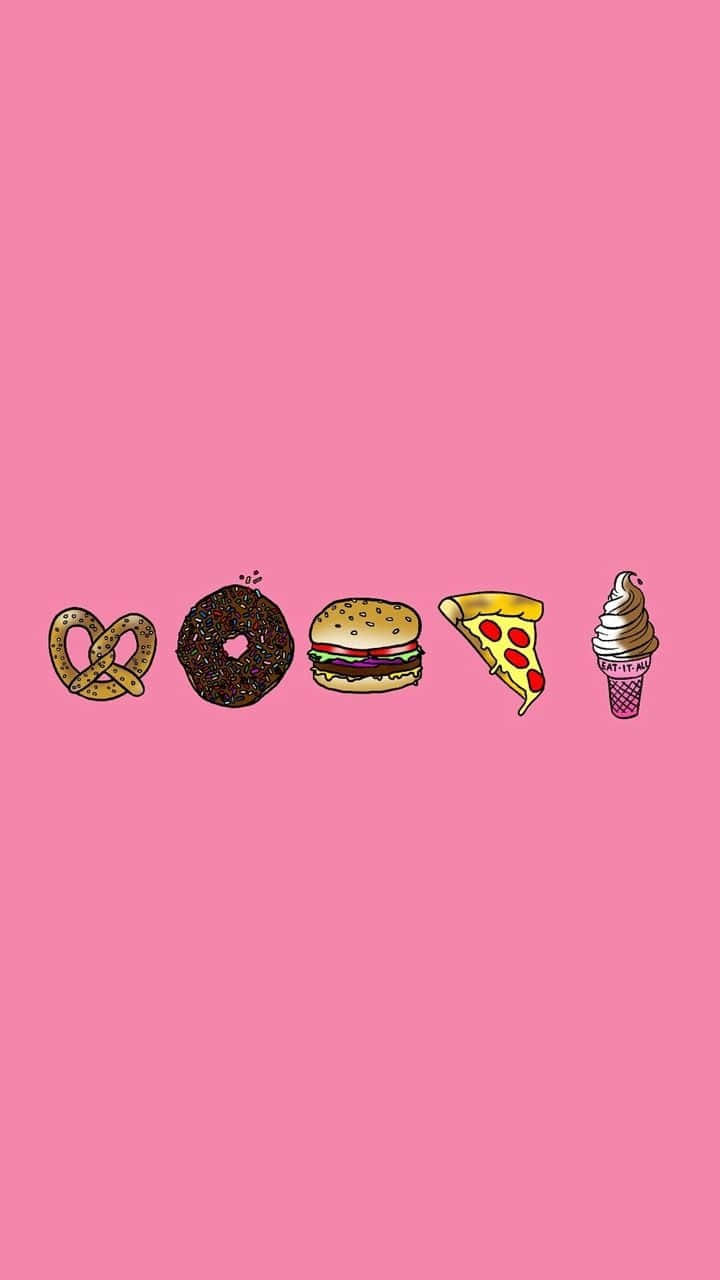 Soft Girl Aesthetic, pink background, cartoon-style fast food icons, HD Phone Wallpaper