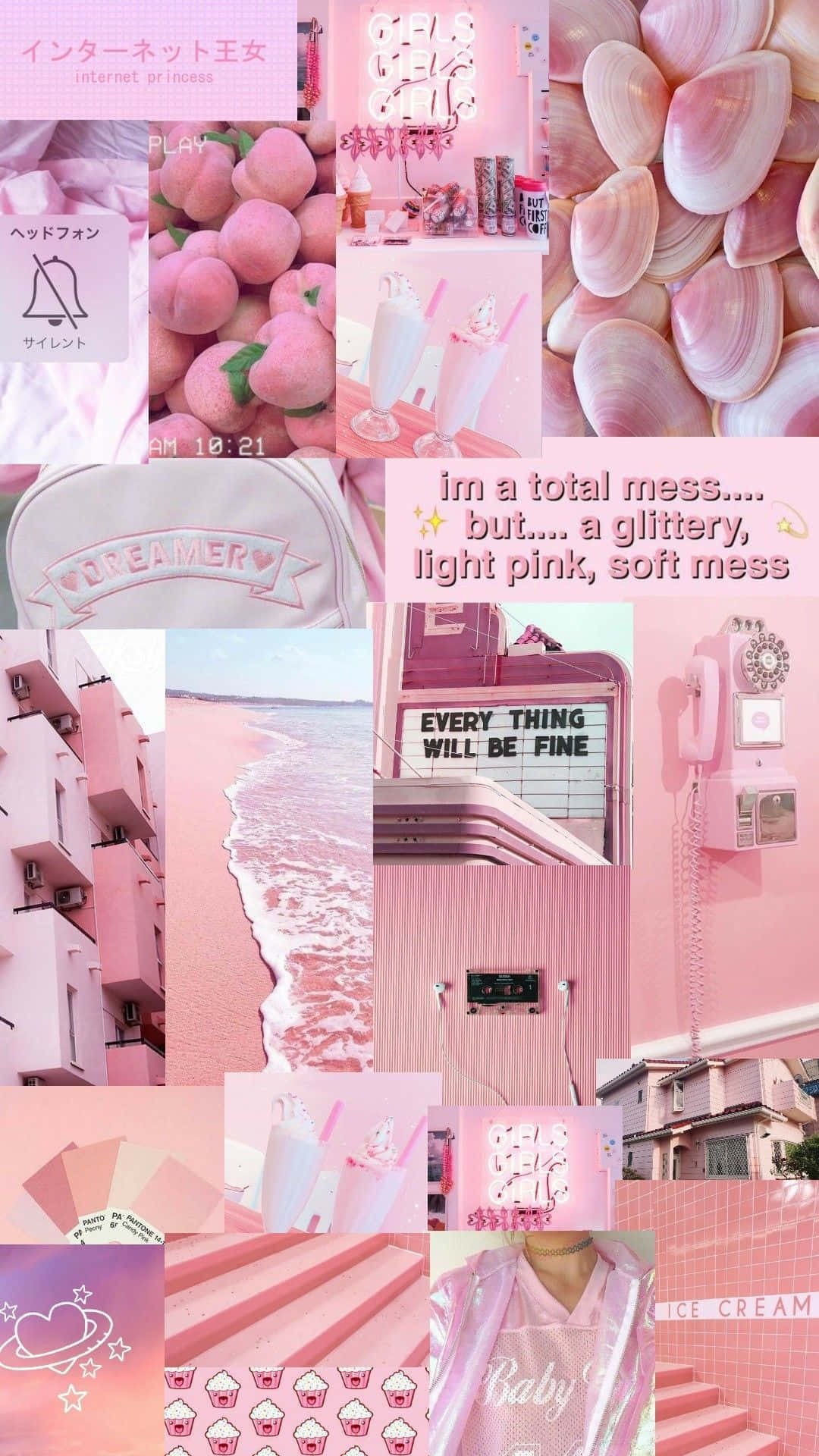 Soft Girl Aesthetic, pastel color palette, dreamy pink-themed collage, Full HD Phone Wallpaper
