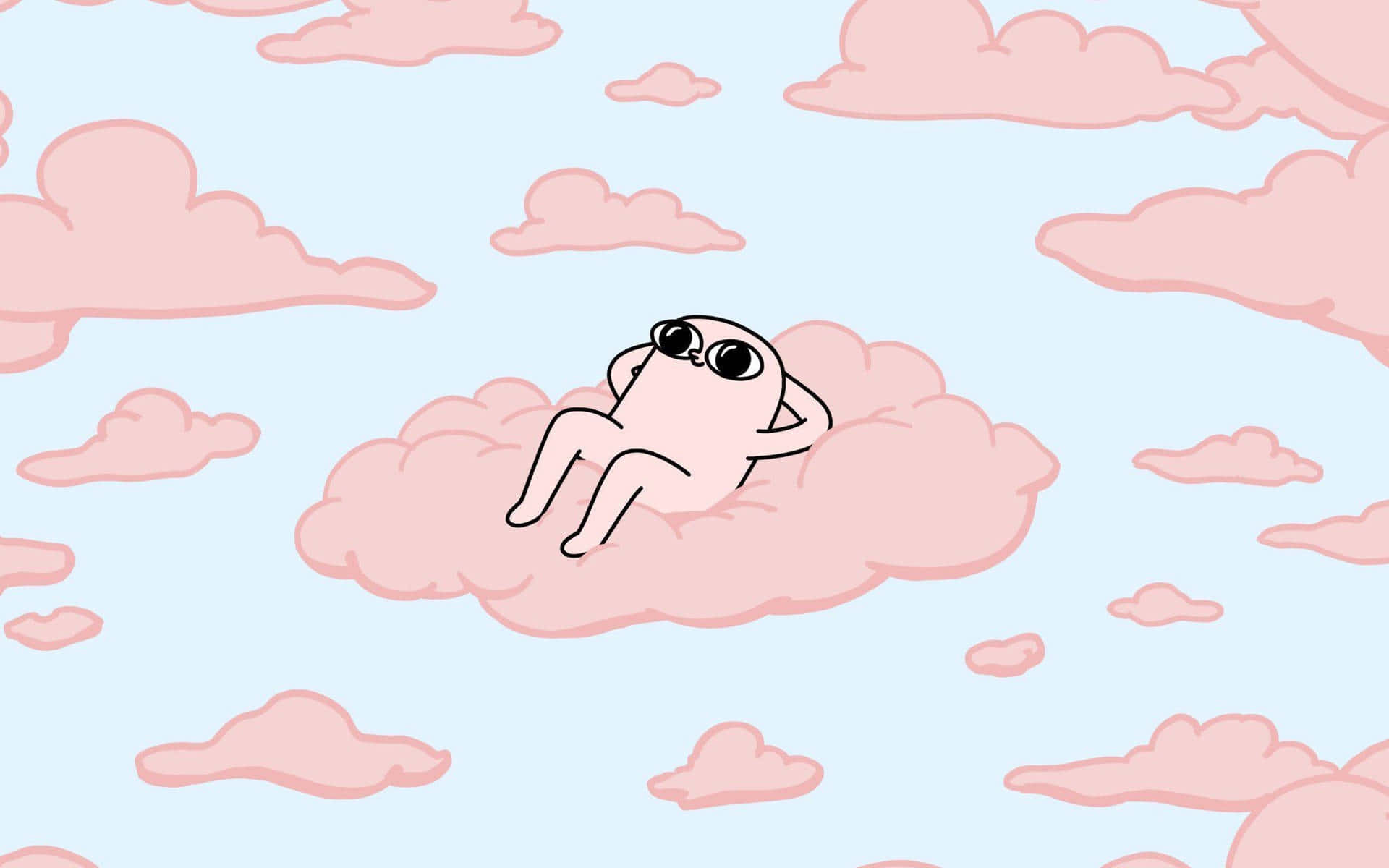 relaxed cartoon figure, pink cloud, floating clouds, Full HD Desktop Wallpaper