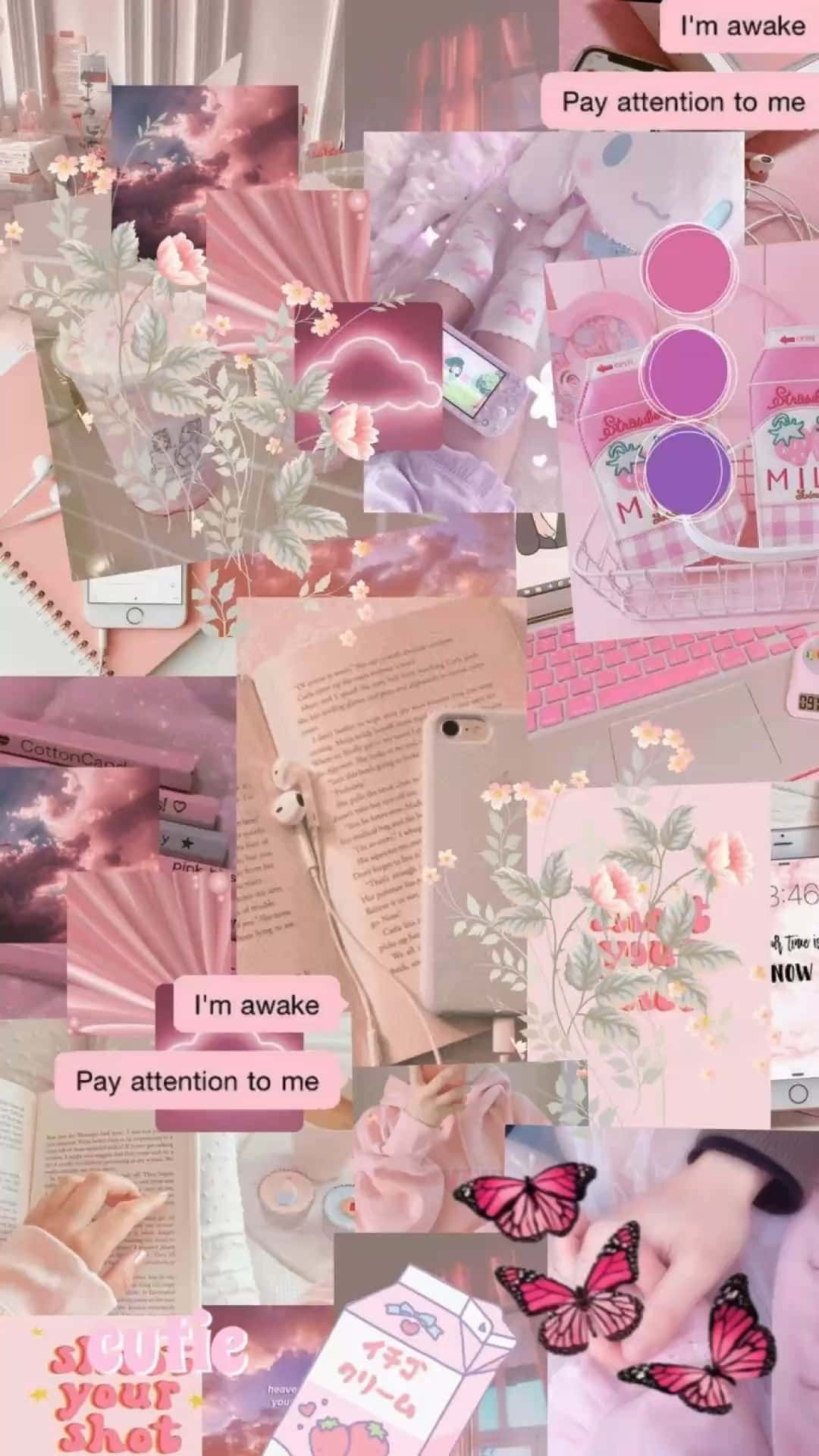 Softie Aesthetic, pink tones, butterflies, Full HD Phone Wallpaper