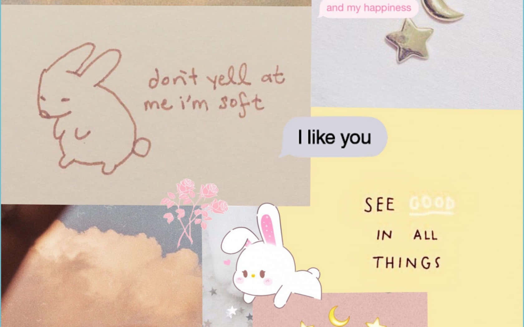 Softie Aesthetic, bunnies, pastel collage, HD Desktop Wallpaper