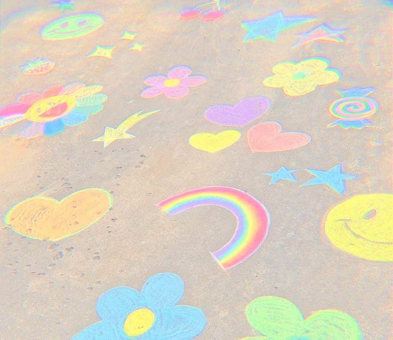 Softie Aesthetic, chalk drawings, flowers, SD Desktop Wallpaper