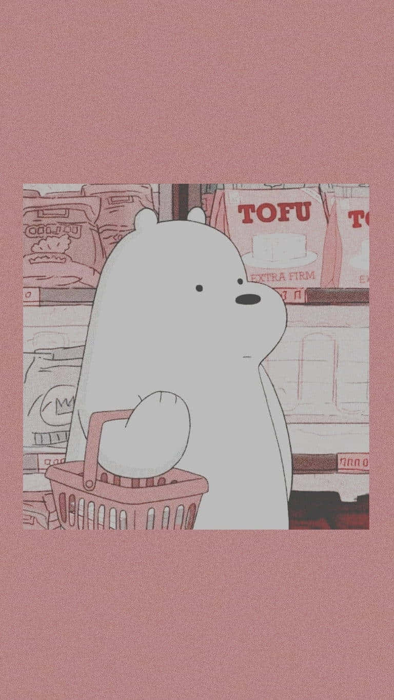Softie Aesthetic, cartoon bear, pink shopping basket, HD Phone Wallpaper