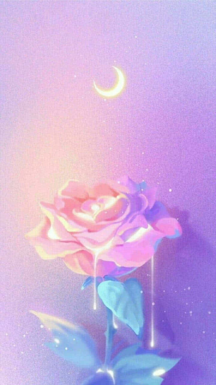 Softie Aesthetic, moonlit rose, glowing pink and purple rose, HD Phone Wallpaper