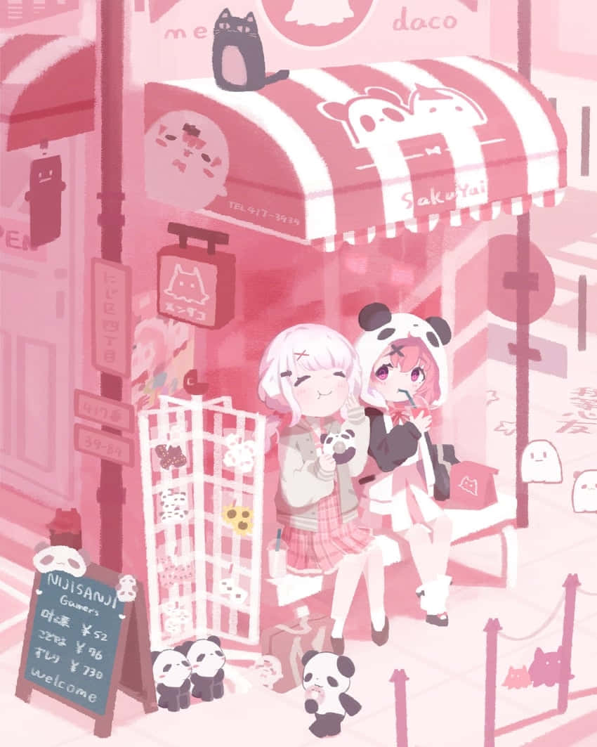 Softie Aesthetic, panda hoodie, pink cat-themed shop, SD Phone Wallpaper