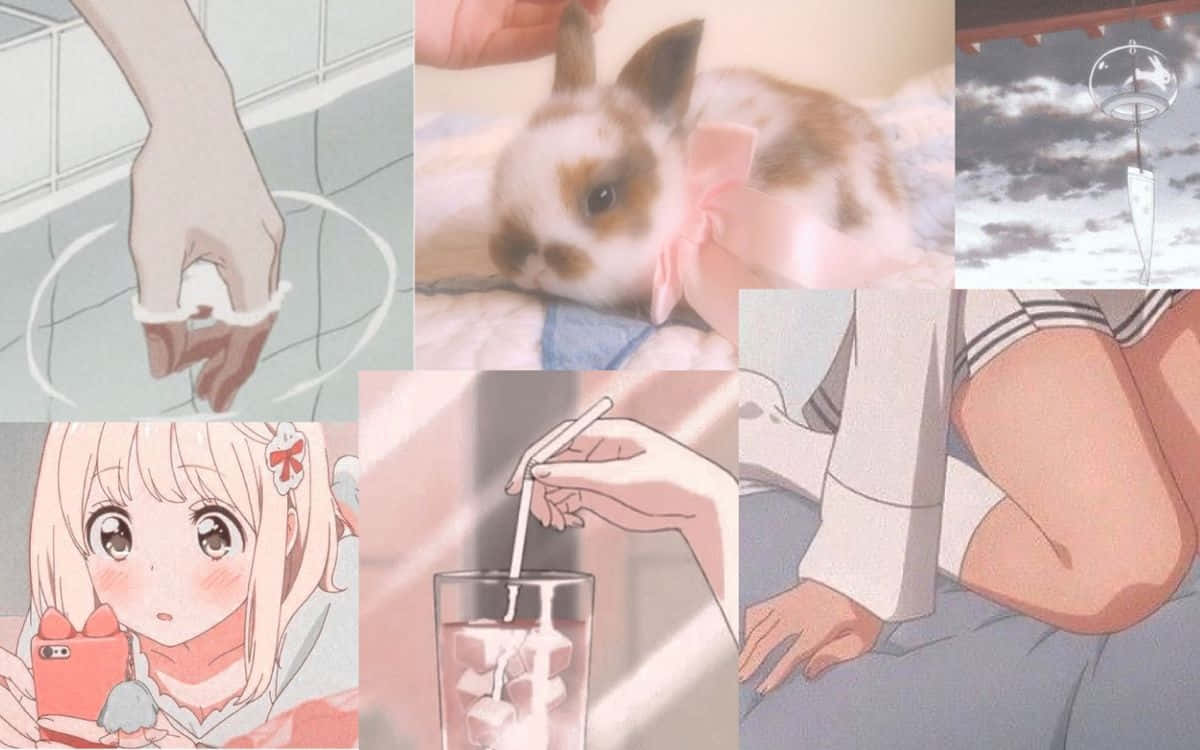 Softie Aesthetic, bunny, hands stirring tea, SD Desktop Wallpaper
